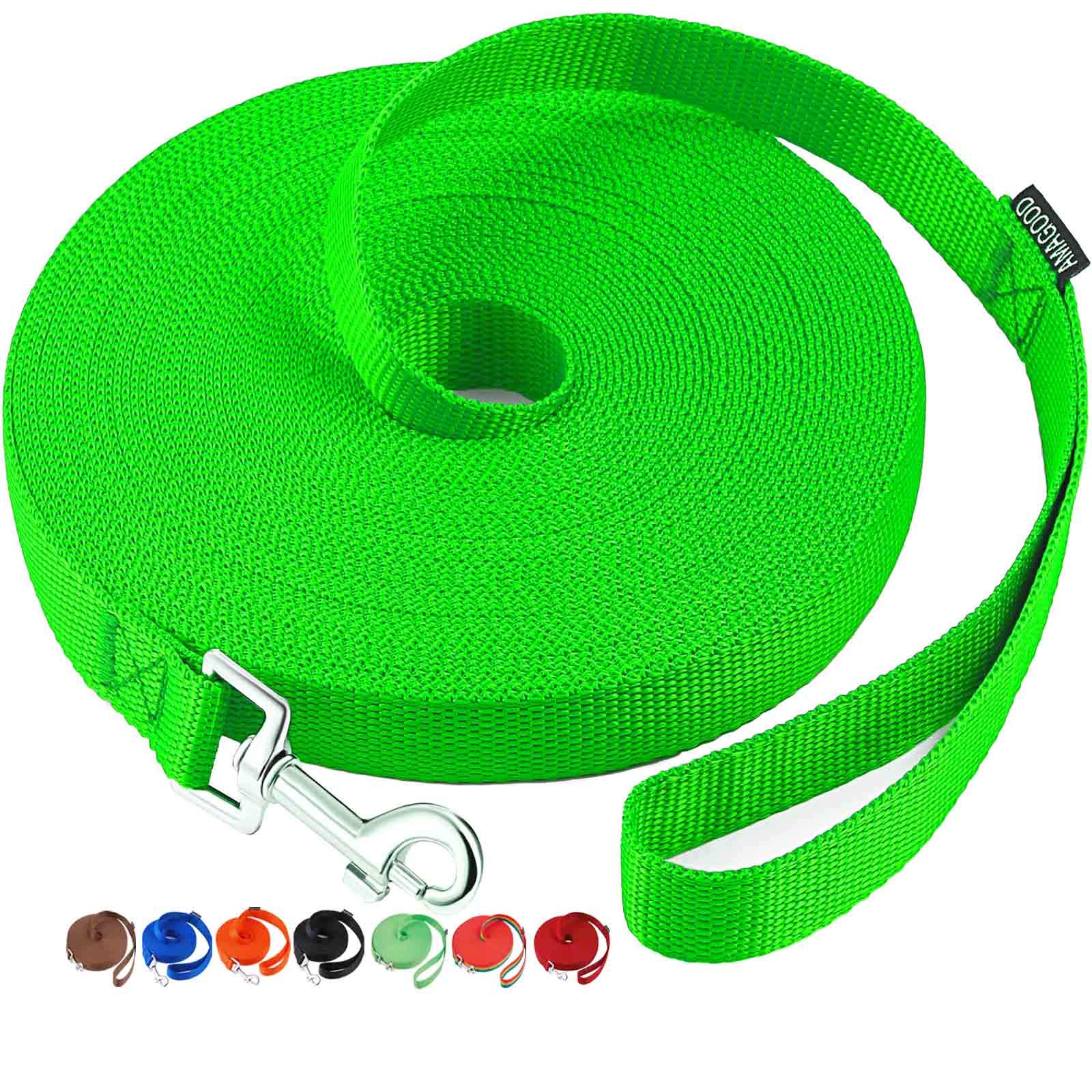AmaGood Dog/Puppy Obedience Recall Training Agility Lead-15 ft 20 ft 30 ft 50 ft Long Leash-for Dog Training,Recall,Play,Safety,Camping (20feet, Green)