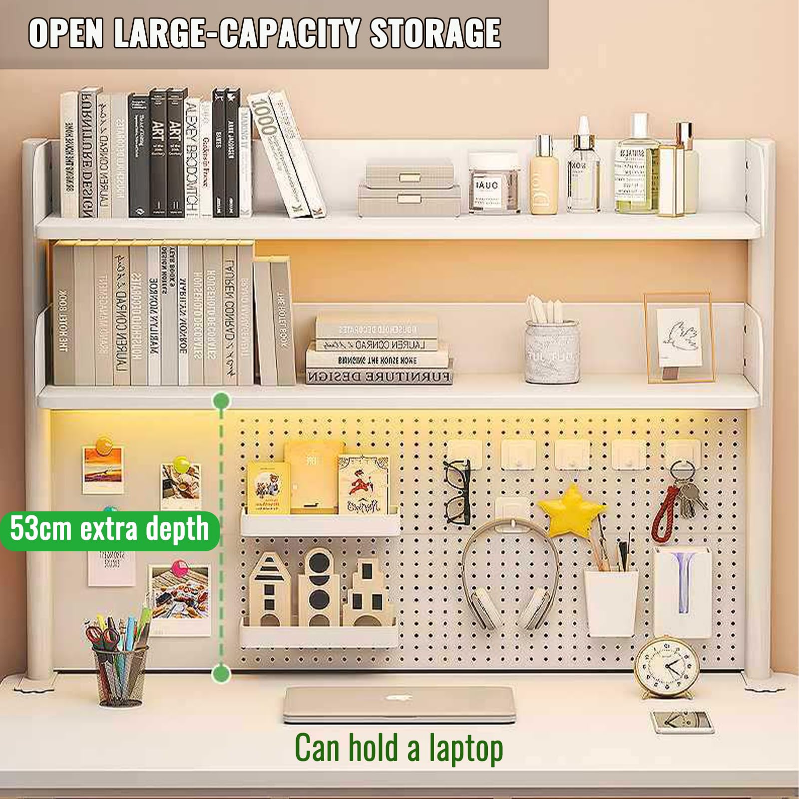 Scaffale organizer da scrivania con morsetto, scaffale da scrivania, regolabile, accessori da scrivania con display a pannello forato, mensola salvaspazio per casa e ufficio