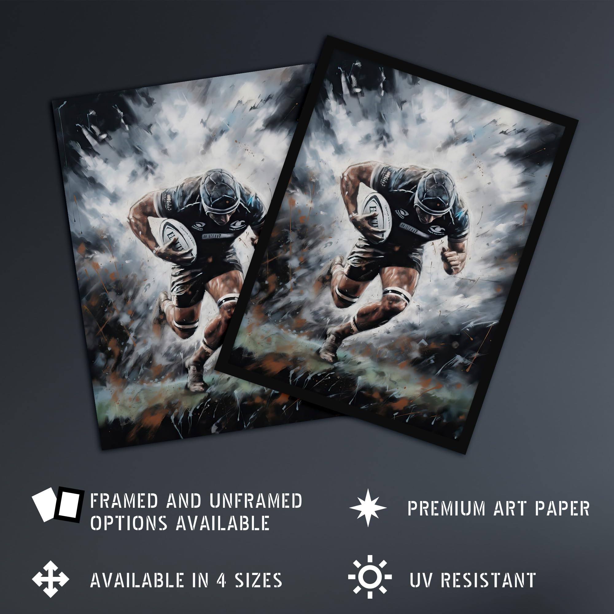 Artery8 Rugby Forward Powering Through Action Artwork For Him Rugby Fan Man Cave Extra Large XL Wall Art Poster Print - Image 2