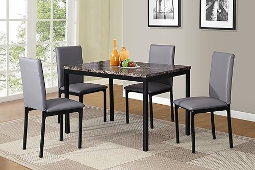 Miniatura 10 de Roundhill Furniture Juego de comedor Citico de 5 piezas de metal con tapa de mármol sintético laminado, mesa blanca con sillas grises Gris (Gray
