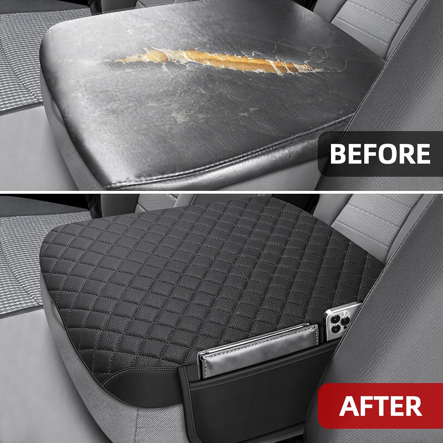 Center Console Cover Fit for 2002-2012 Ram 1500 2500 3500 Jump Seat Console, Comfortable Armrest Protector, Middle Console Cover, Car Arm Rest Cushion with 2 Side Pockets