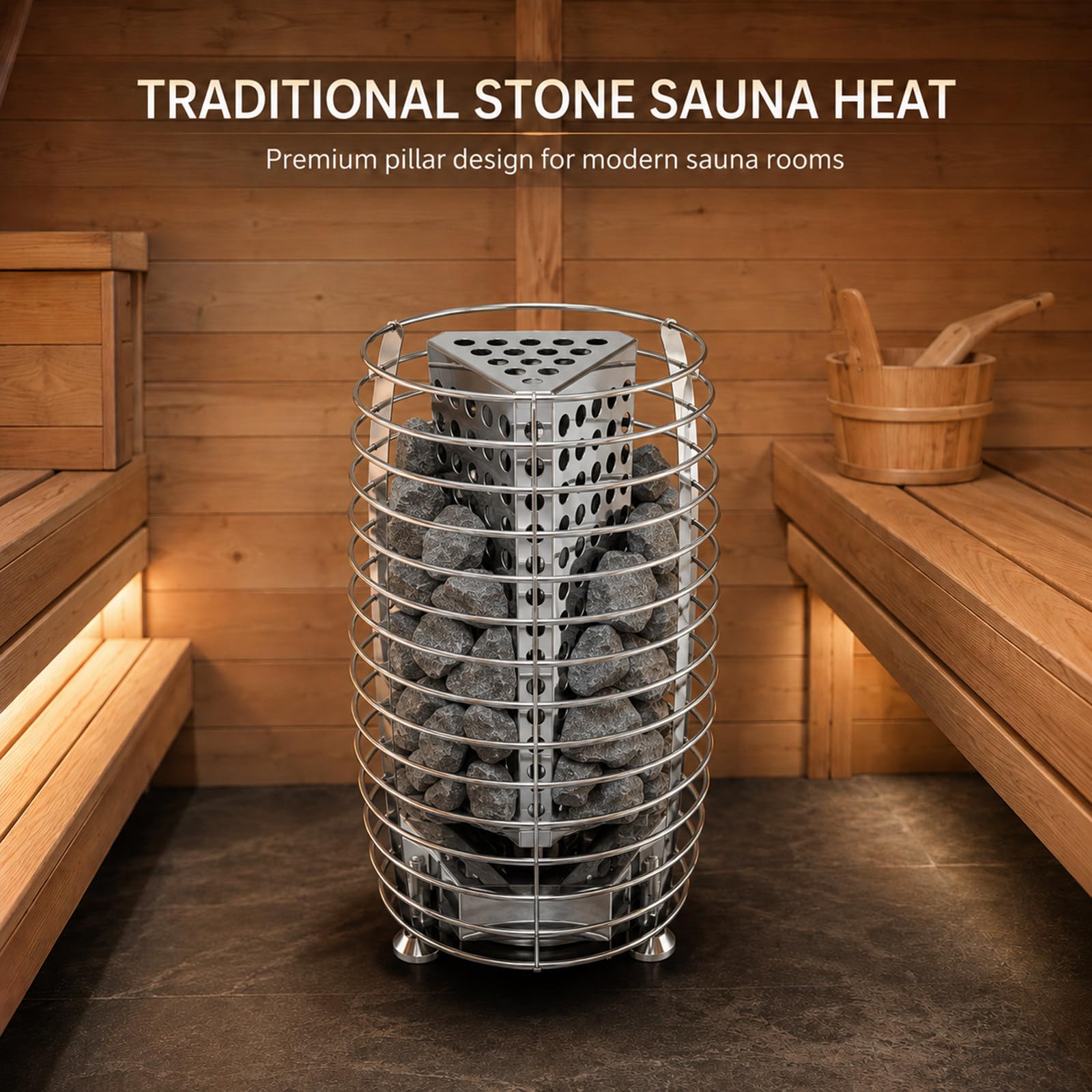 Stufa Sauna da Pavimento, Cestello Pietre Aperto in Inox, 3kW 15kW