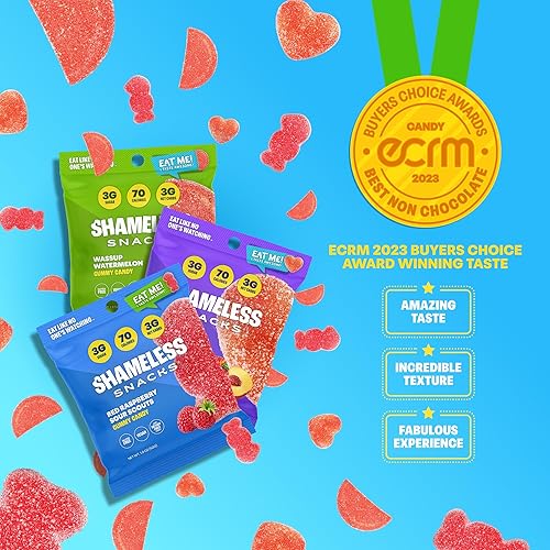 Miniatura 4 de Shameless Paquete de gomitas keto bajas en carbohidratos: frambuesa roja, sandía y OMG melocotón sin gluten