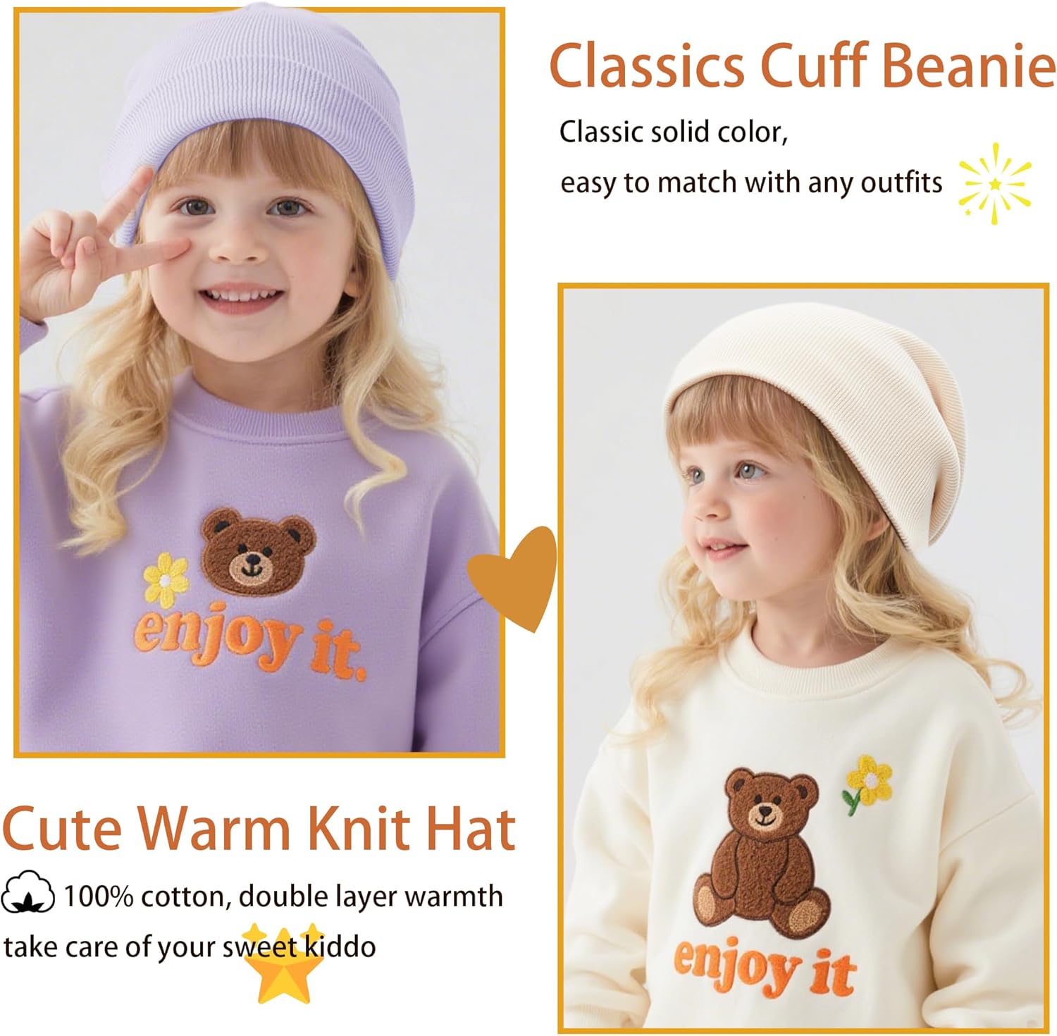 vidsel 100% Cotton Toddler Beanie Hats for Baby Boys Girls Kids Infant Winter Hat Soft Warm Knit Cuffed Caps - Image 4