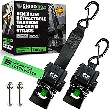 Rhino USA Sangles Rétractables pour Remorque de Bateau (Pack de 2) - Sangles d'Arrimage Robustes 5cm x 1,1m, 1300kg pour Remorque sur pour Bateau, Jet-Ski et Plus! Revêtement en Poudre Noir, Acier