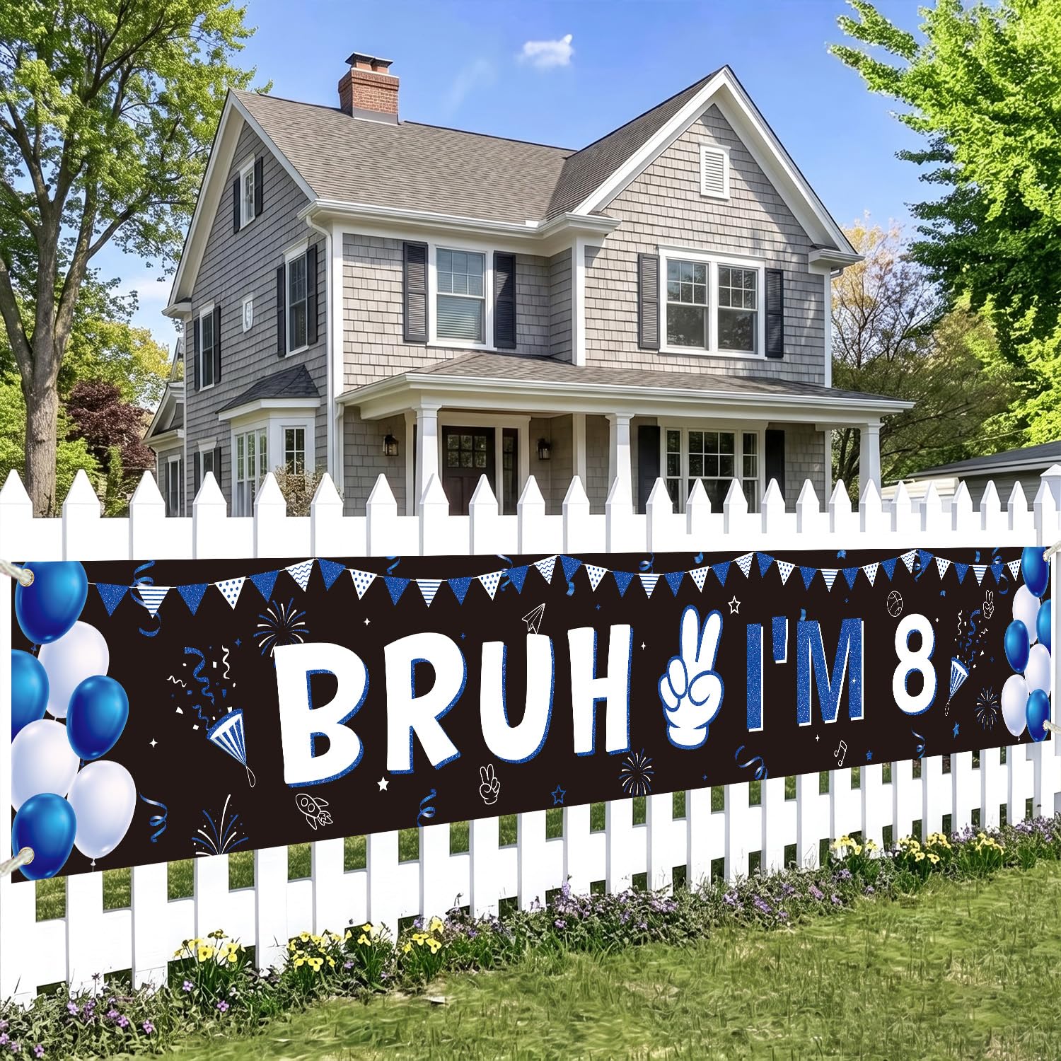 Luvart 8th Birthday Decorations Banner, Bruh I'm 8 Style 118 × 20 inches