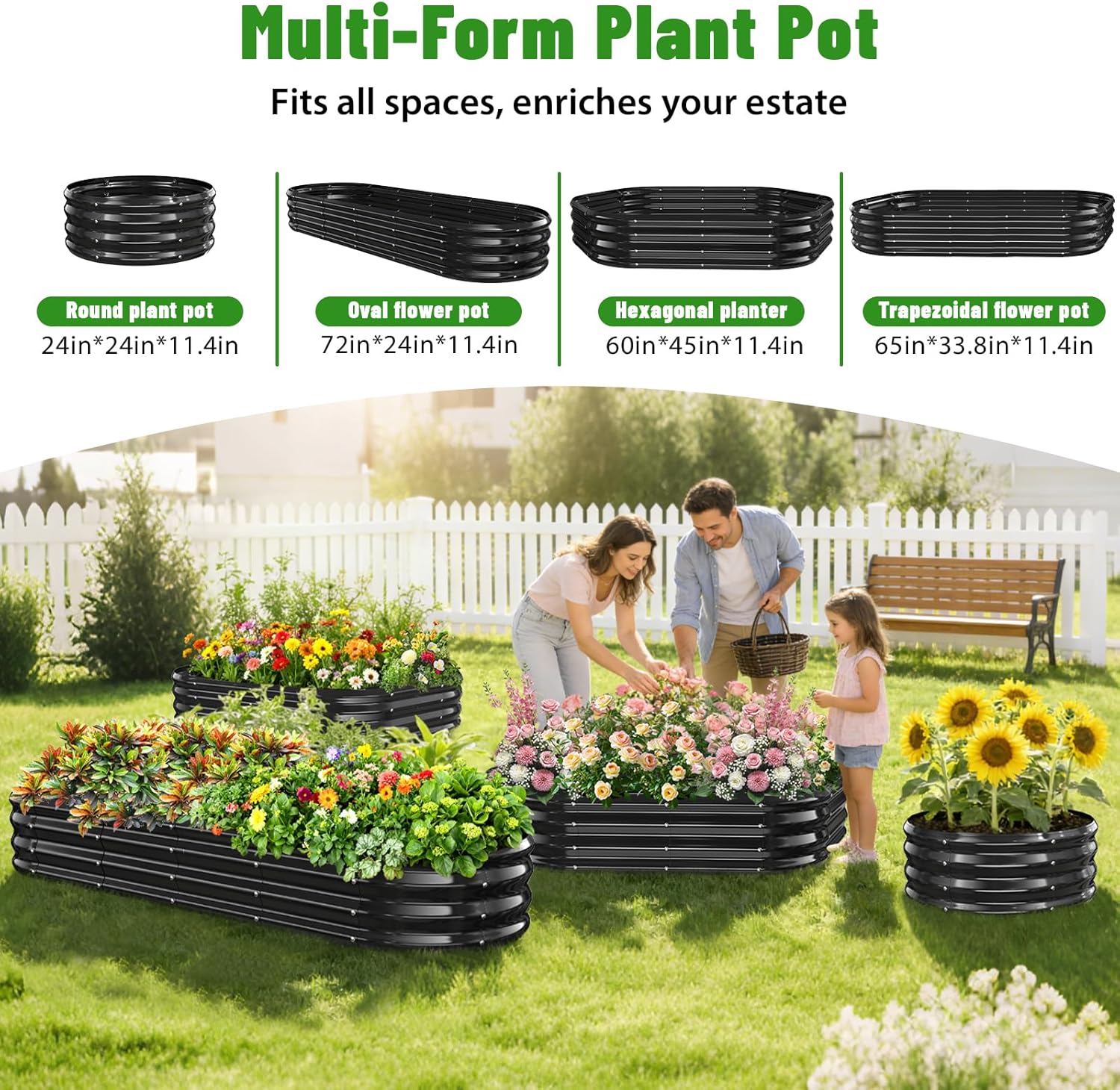 Oval Raised Garden Bed, 6 x 2 x 1FT, Galvanized Steel Planter Box with Wave-Shaped Metal Panels Painted for Outdoor Flower,Tree,Herb & Vegetable Garden (Black, 72X24X12 inches)