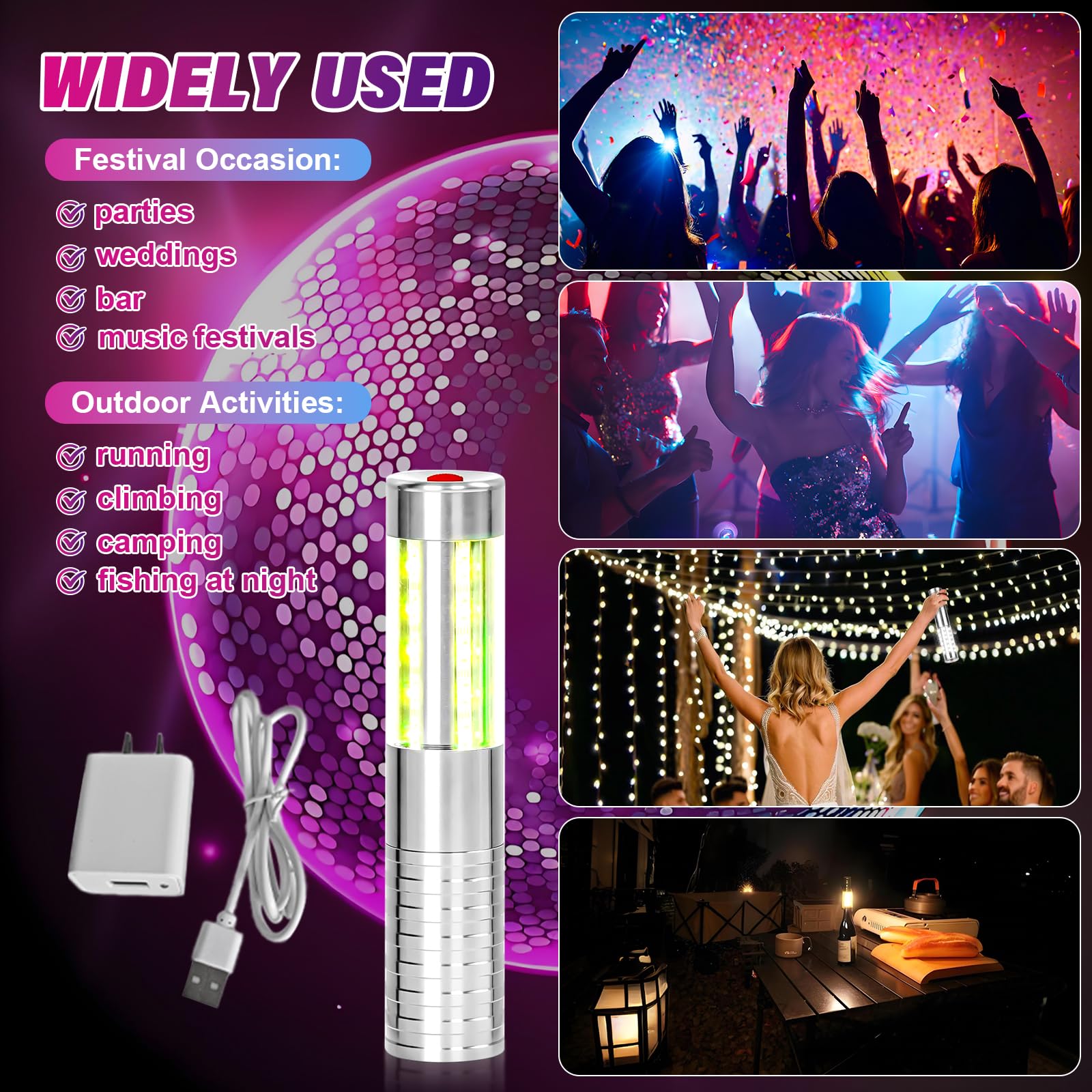 4 luces de servicio de botellas, bengalas recargables para botellas, luces reutilizables para niñas, bengalas de servicio de botellas de champán para bar, discoteca, concierto, cumpleaños, fiesta de
