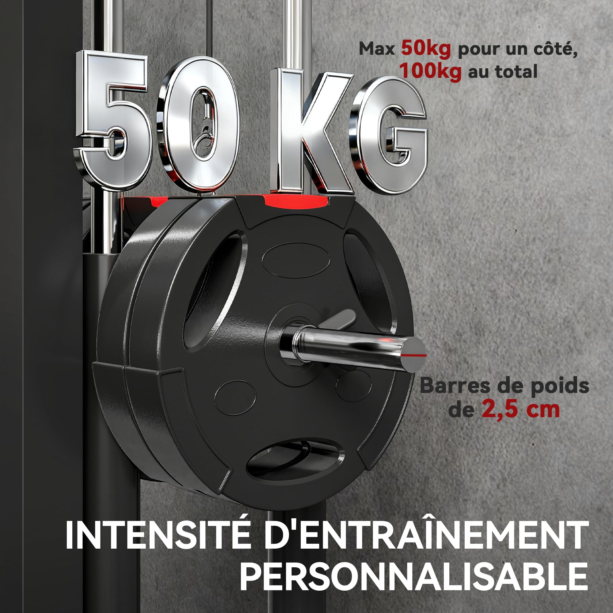 SPORTNOW Appareil de musculation mural, station de traction, station de musculation multifonction, poulie haute et basse, 2 poulies, barre de traction entraînement domicile, fitness, gym, maison, noir