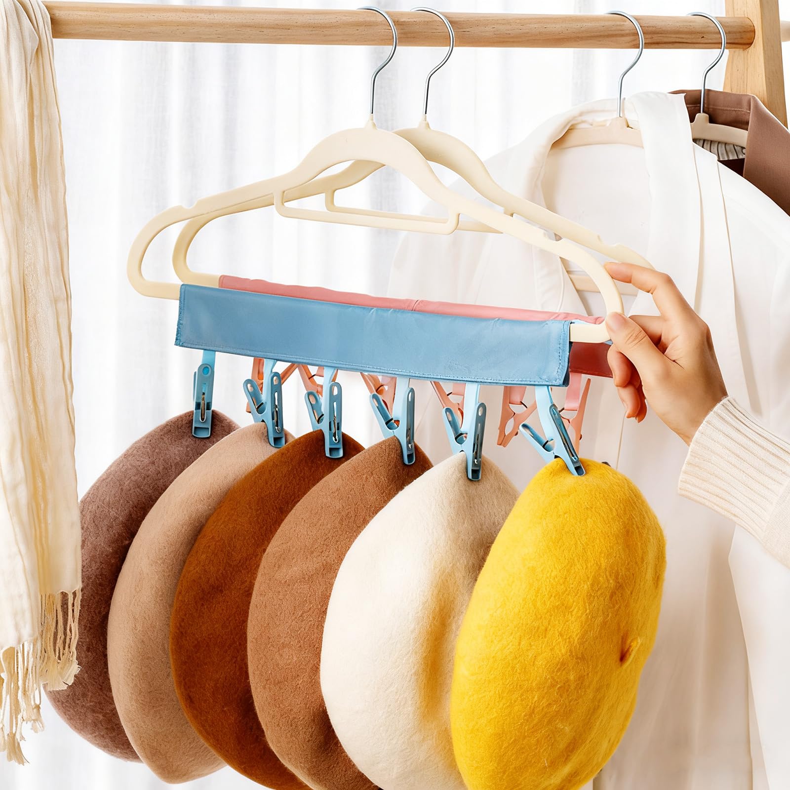 Porta Cappelli, Appendi Cappelliera, Porta Cappelli Da Parete, Portatile Hat Hooks per Armadio Camera Parete, Salvaspazio da Appendere, Contiene 18 Cappelli