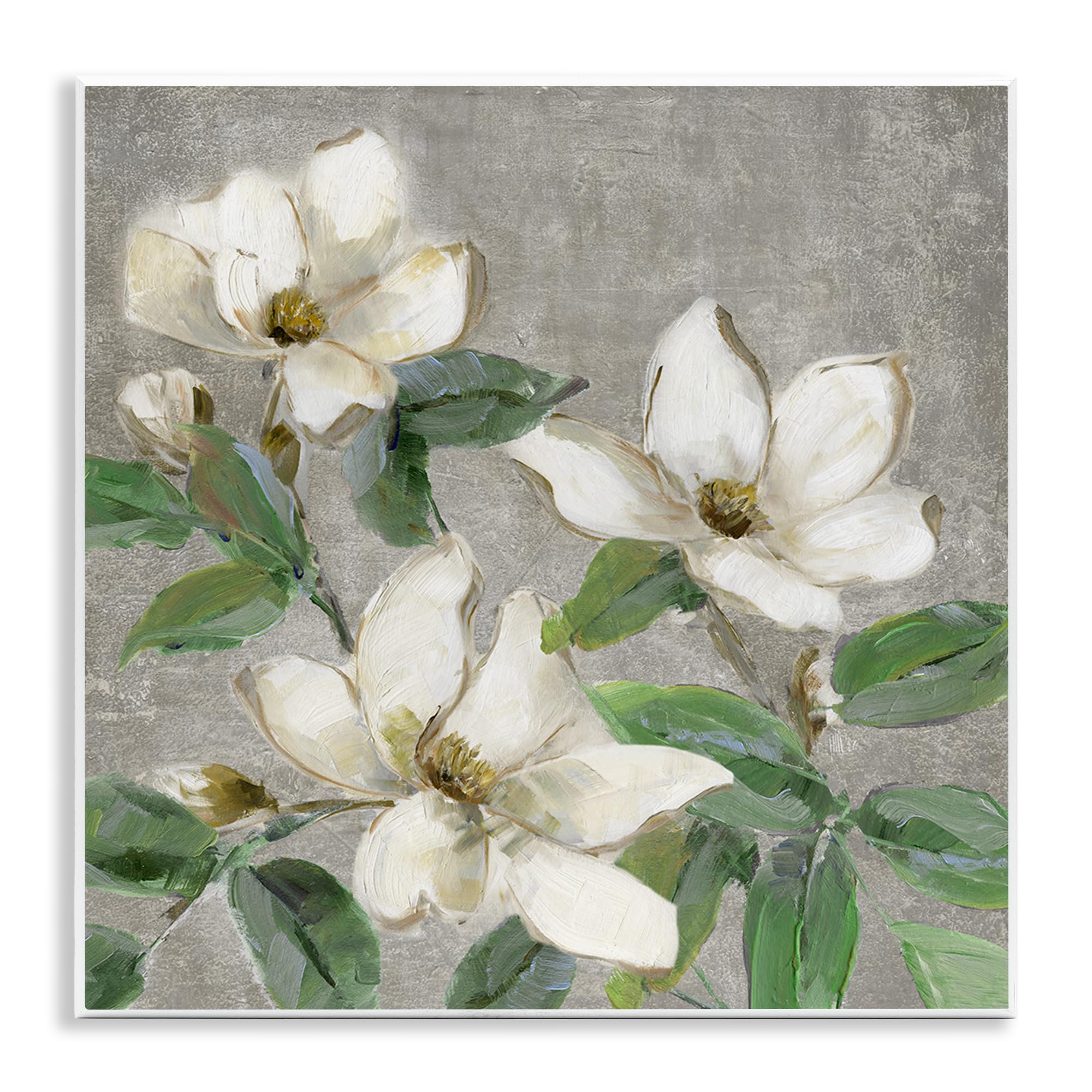 'Ivory Magnolias on Grey'| Wall Plaque Art