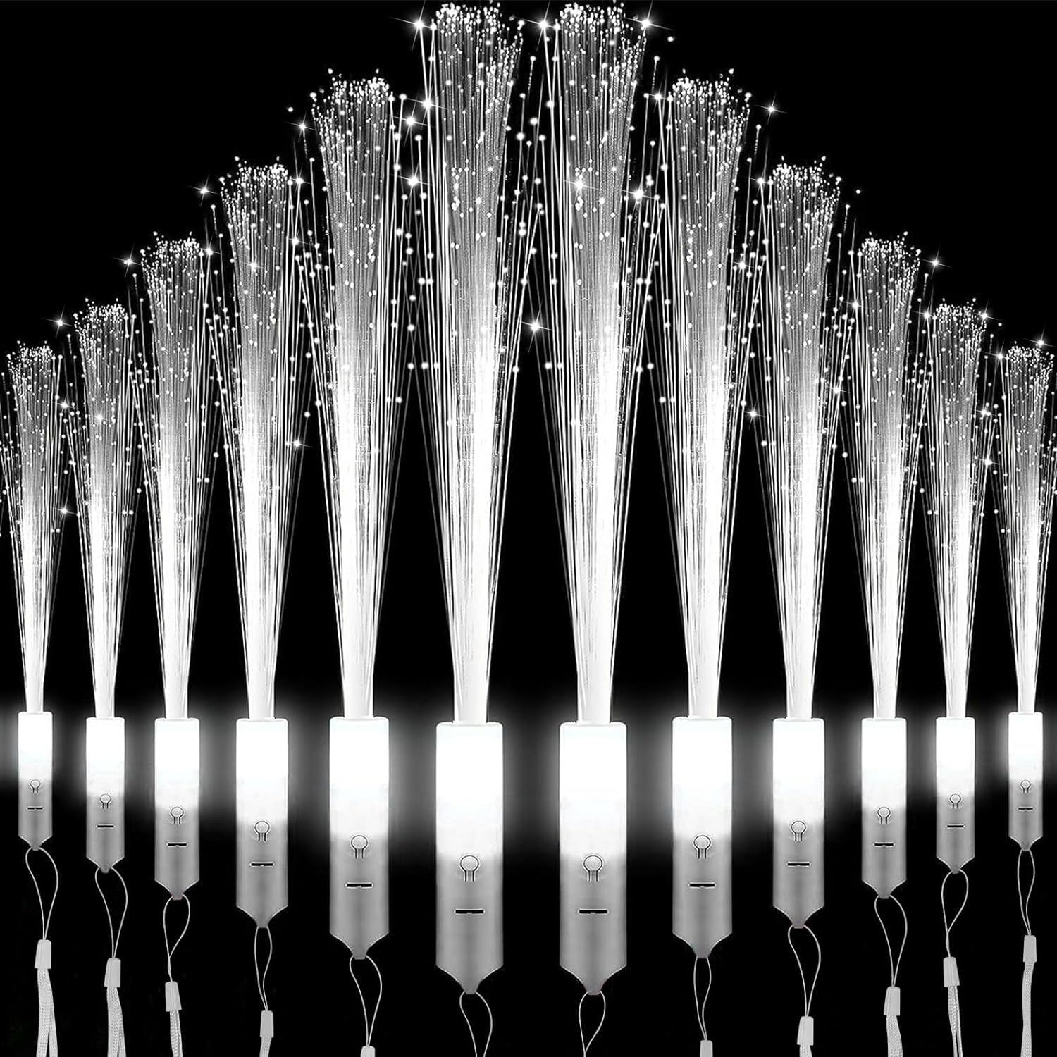 Funmo - Palo luminoso LED, 12 unidades, color blanco con luz LED para boda, palo luminoso de fibra, palo luminoso LED para concierto, cumpleaños, decoración de fiesta de boda, suministros