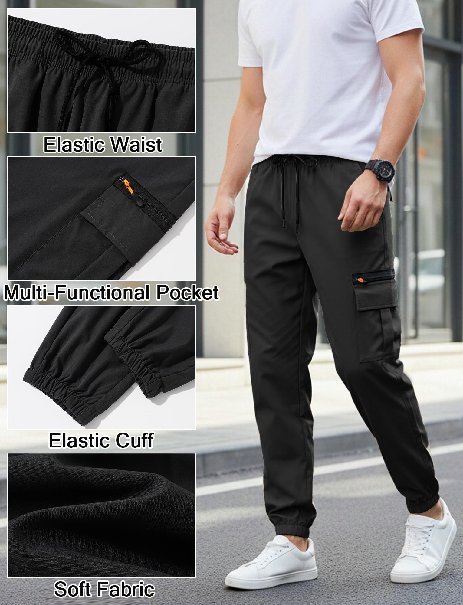 AIEOE Herren Cargohose mit Bündchen Arbeitshose Chino Cargo Jogginghose mit Taschen Kordelzug S-XXL