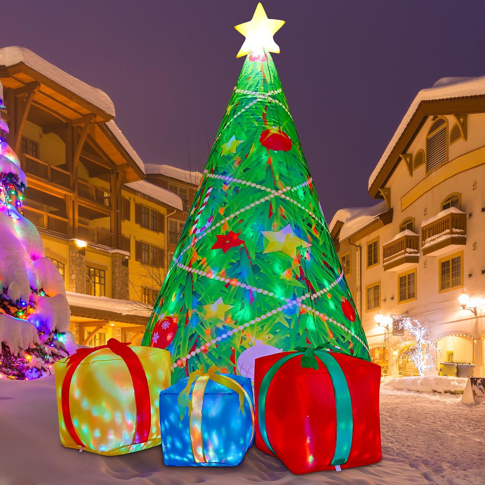 COMIN Pupazzo di neve gonfiabile natalizio all'aperto con scatola, decorazione da cortile con luci LED integrate per vacanze/festa/Natale/cortile/giardino
