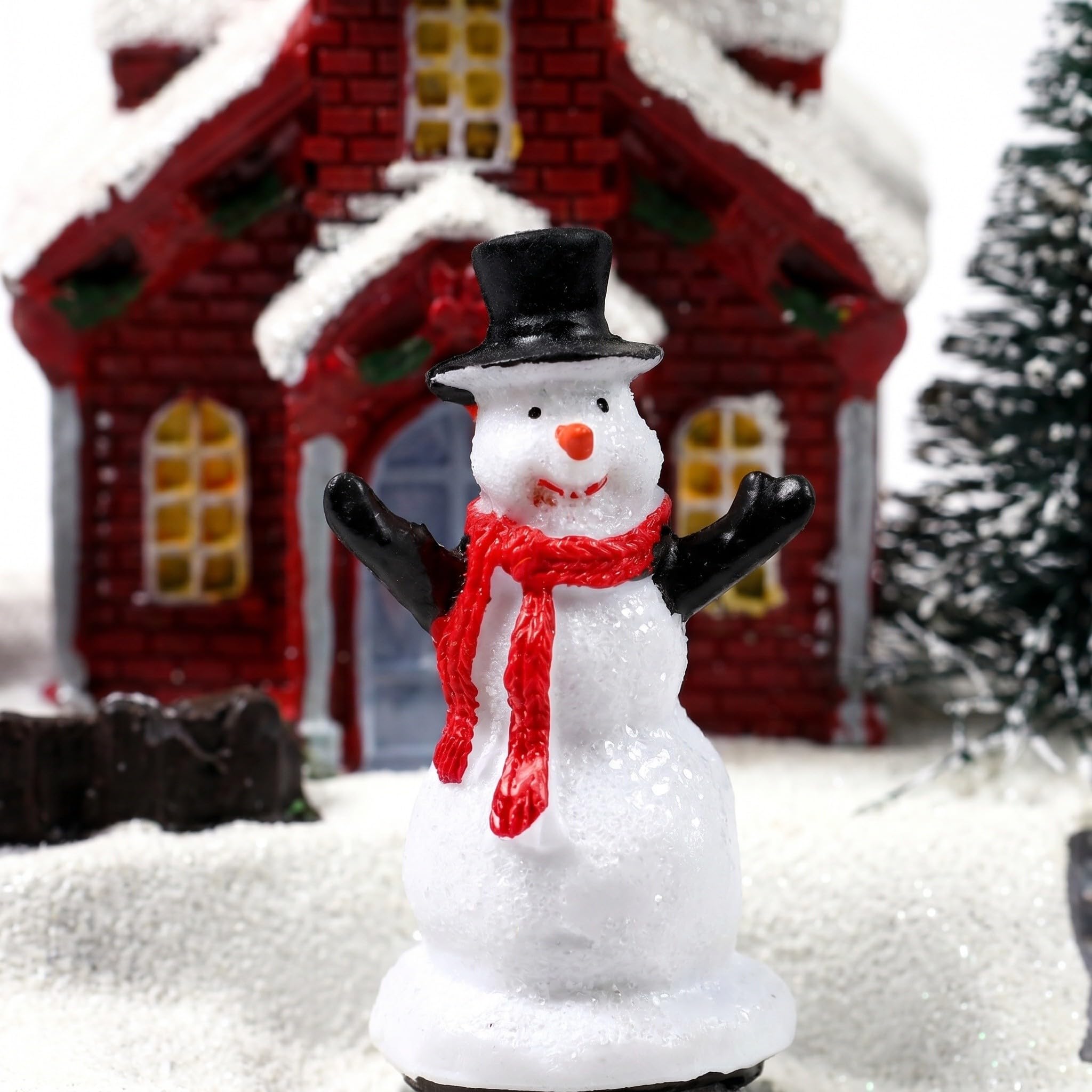 Operitacx Casa de Pueblo navideño con Tren en Movimiento, Figura de muñeco de Nieve iluminada con villancicos, construcción Coleccionable de Invierno para decoración del hogar, Centro de Mesa.