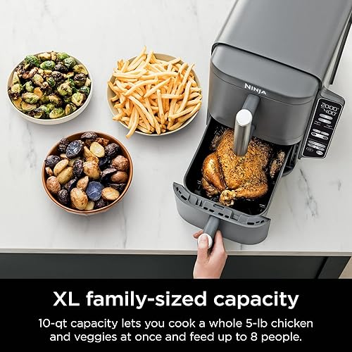 Miniatura 8 de Ninja SL400 DoubleStack XL Freidora de Aire de 2 Cestas, Cocina 4 Alimentos a la Vez, Diseño Compacto, 10 QT, 4 en 1, Smart Finish y Match Cook,