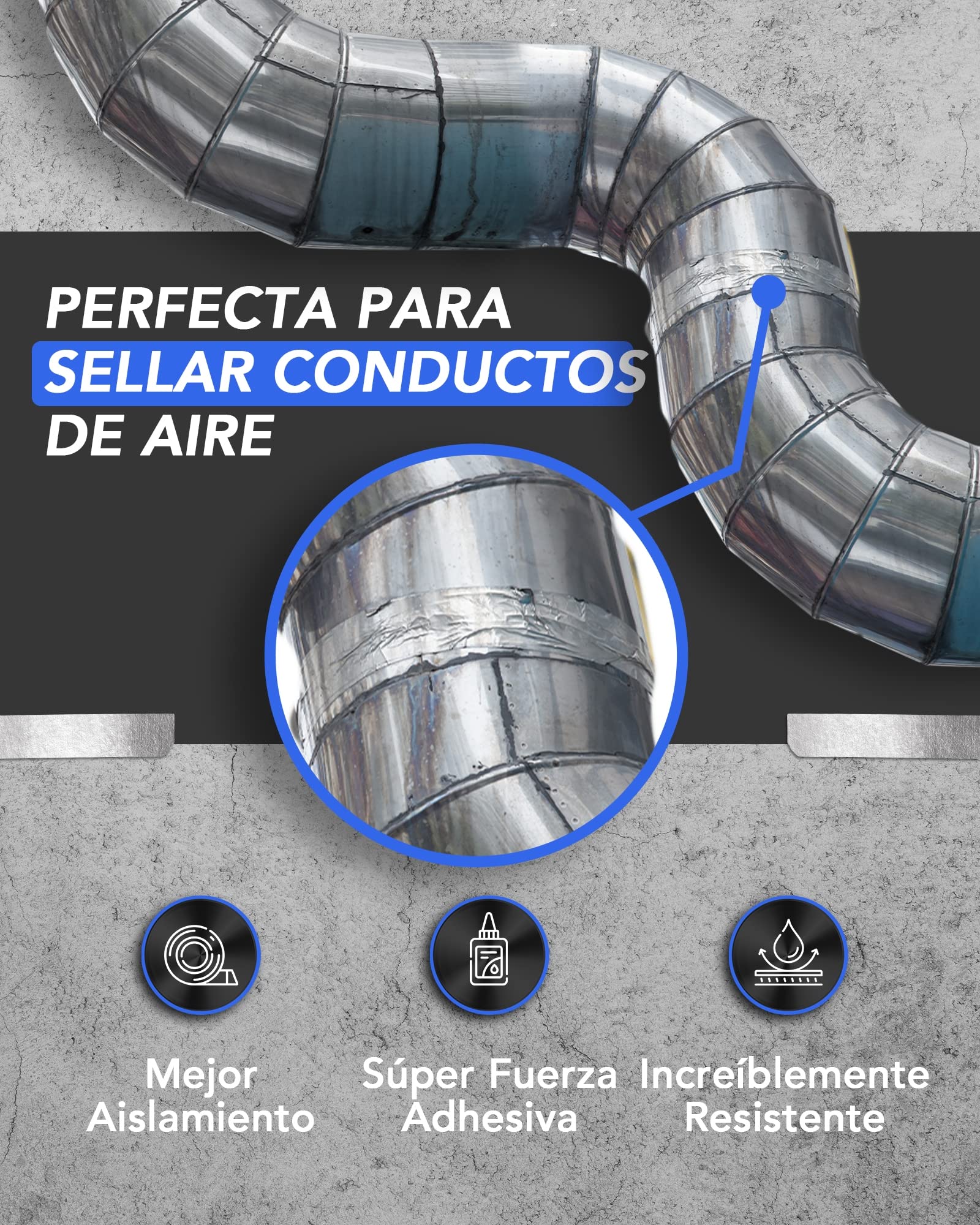 Cinta adhesiva aluminio profesional, 2"x210 pies (70 yd) para HVAC, sellado y reparación de ductos de aire y metal caliente/frío (paquete de 2)