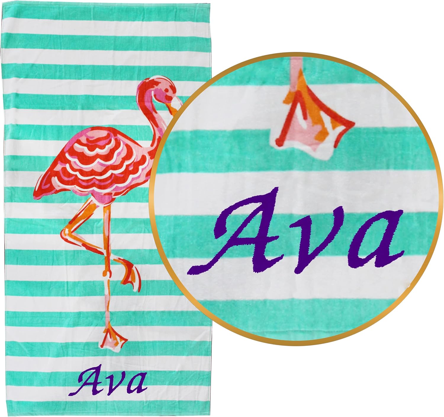 My Personal Memories Personalized Beach Towels, Monogrammed Gifts for Kids, Her, Him, Custom Embroidered Towel with Name (Flamingo)
