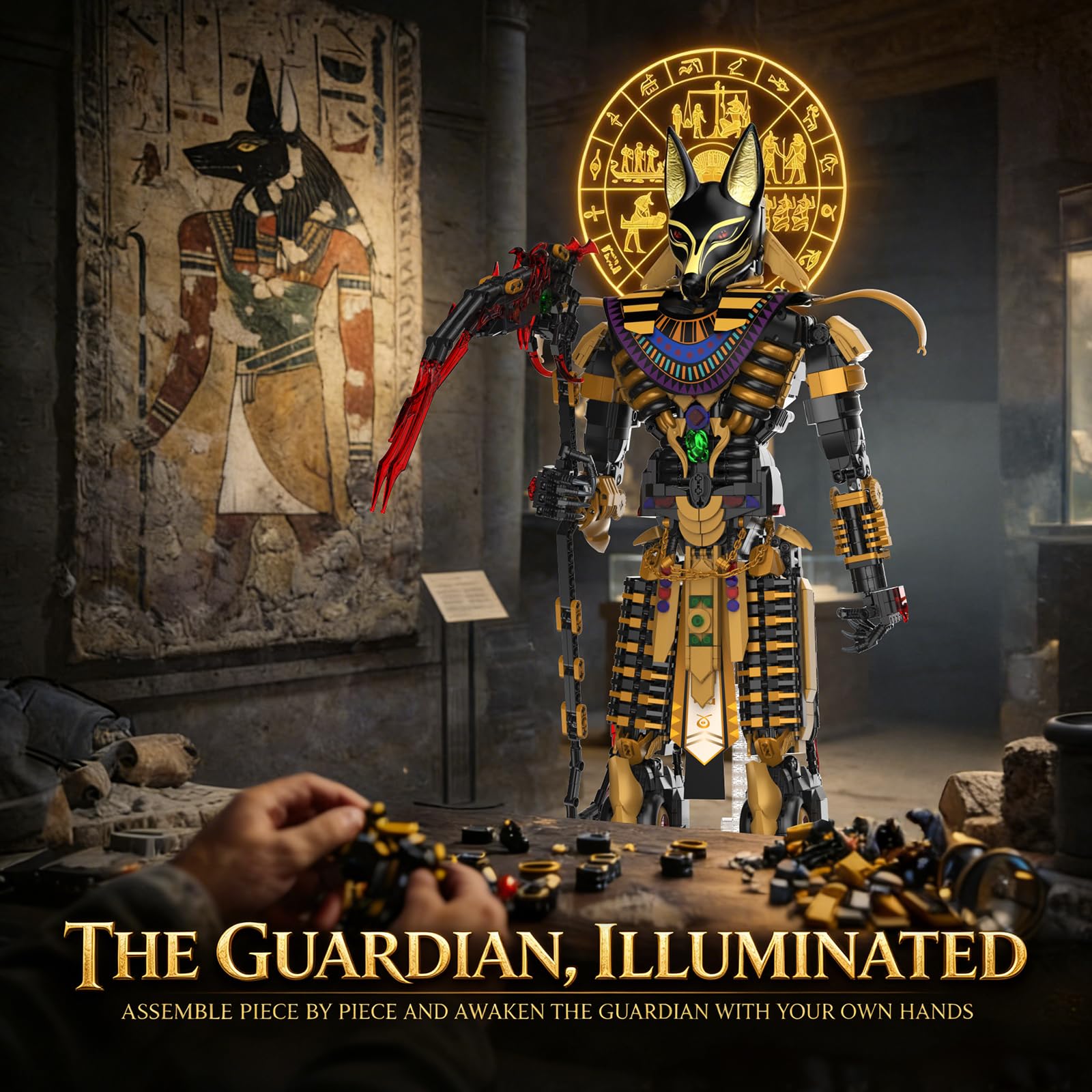 JMBricklayer Anubis Bausteine Erwachsene, Altes Ägyptischer Gott Figur Bauspielzeug, Groß Mythisch Ägypten Hundekopf Statue Dekor Modell, Höhe 66cm, Bausatz Geschenke für Mythologie Liebhaber