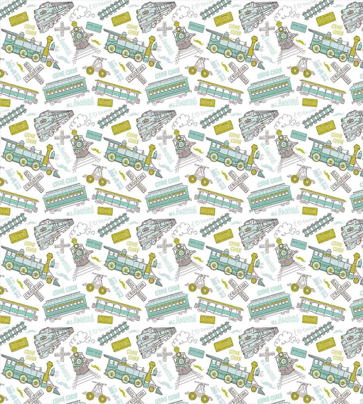 Ambesonne Steam Engine Duvet Cover Set, Choo Choo Train Pattern and Number Signs Vintage Travel Theme Print, Decorative 3 Piece Bedding Set with 2 Pillow Shams, Twin Size, Apple Green Turquoise Twin Apple Green Turquoise