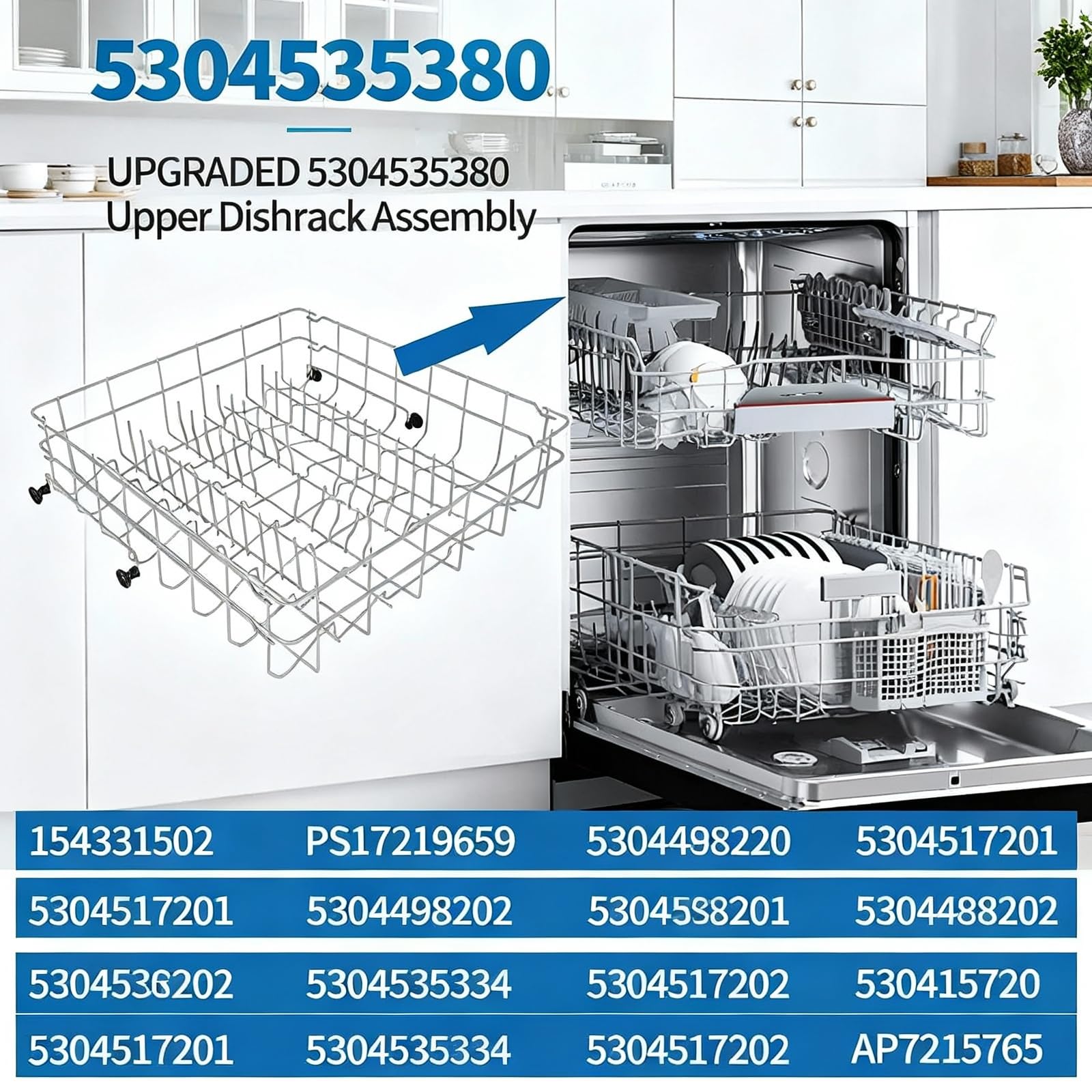 5304535380 Ricambio per cestello superiore lavastoviglie Kenmore, Crosley, Frigidaire compatibile con i codici articolo 154331502, 5304498202, 5304498220, 5304517202, 5304517201, AP7215765