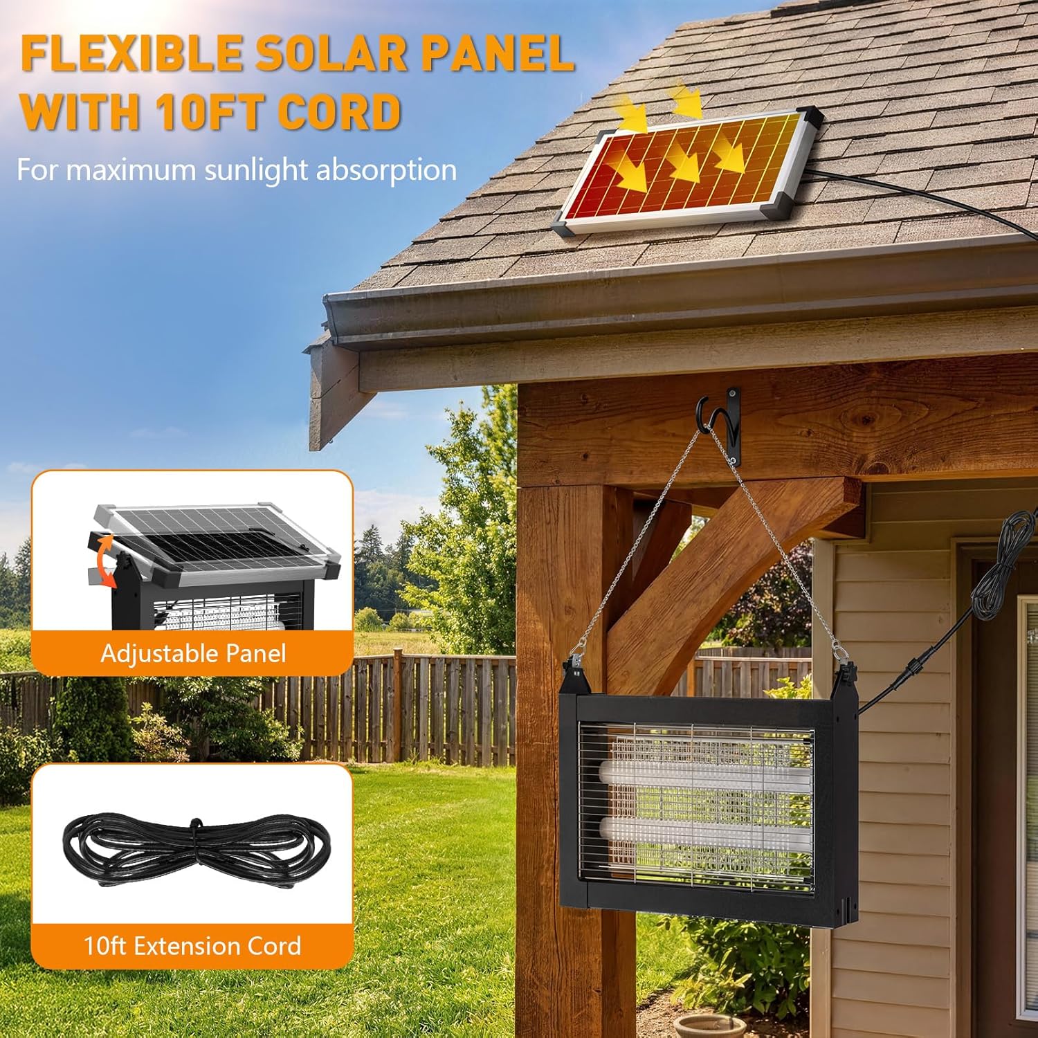 Solar Bug Zapper Outdoor, 4500V Solar Mosquito Zapper for Outdoor & Indoor, 1/2 Acre Coverage Cordless Rechargeable Electric Fly Zapper, IP66 Waterproof Mosquito Traps for Backyard, Patio, Camping