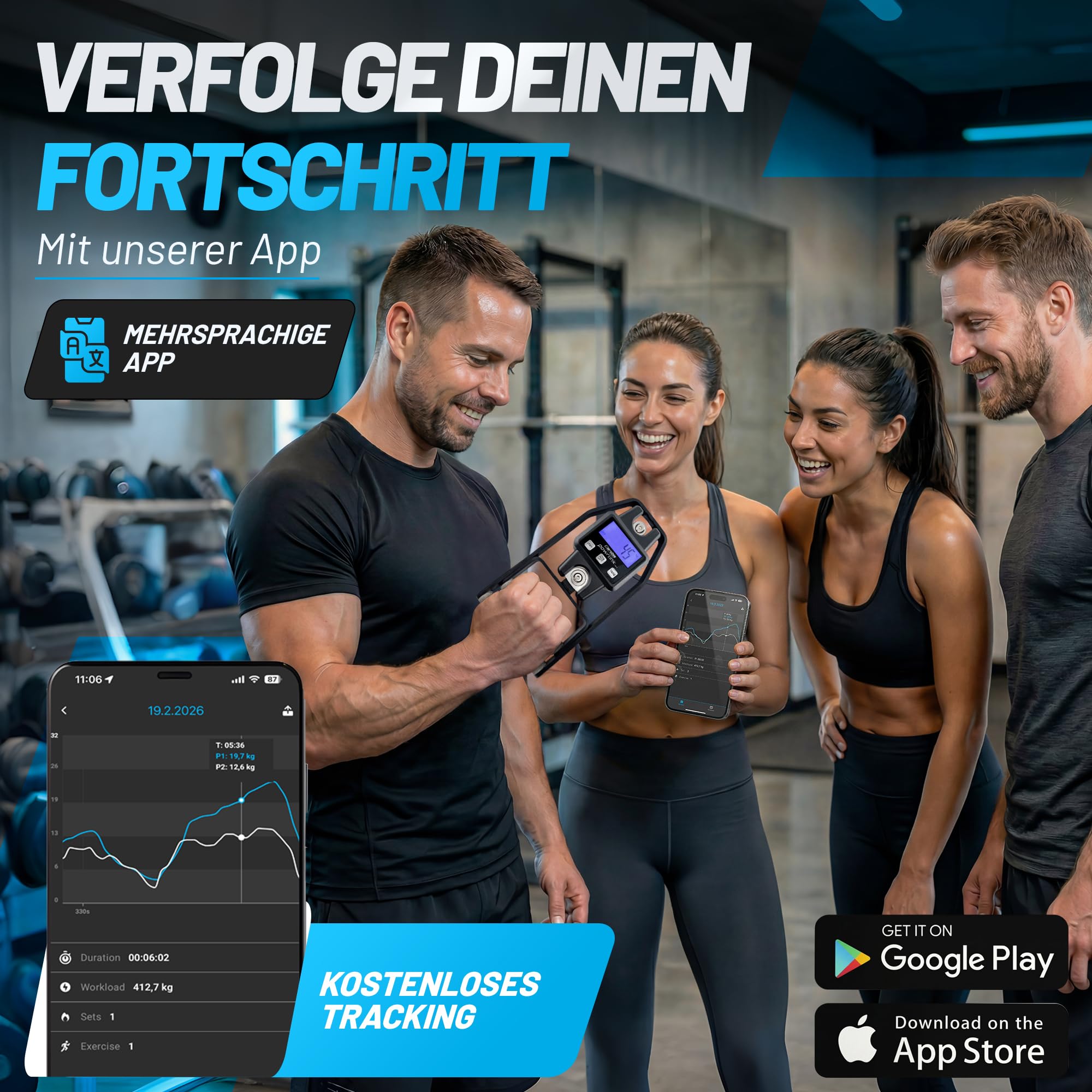 aerobis®  Powrlink  Griffkraftmesser - inkl. Live-Tracking App - hochpräziser Handdynamometer & Griffkraft‑Messgerät bis 300 kg - Digitale Griffkraftmessung für Sport, Fitness, Reha & Krafttraining