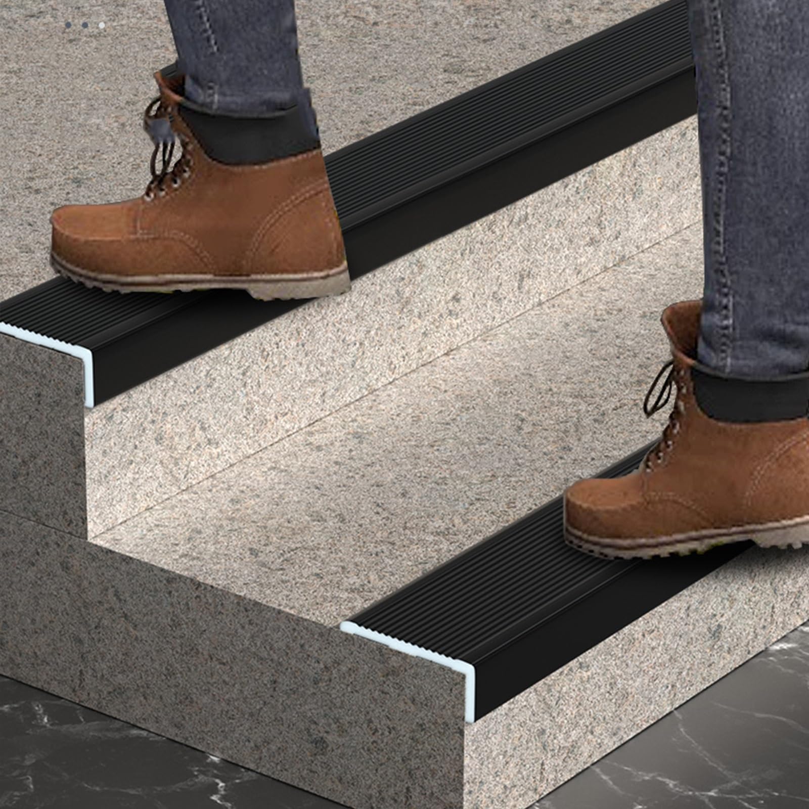 FORRTY Tiras antideslizantes de aleación de aluminio para escaleras,Protector de borde de escalera,Tiras antideslizantes para peldaños,Peldaños adhesivos antideslizantes para escalera,Impermeabl(Plata
