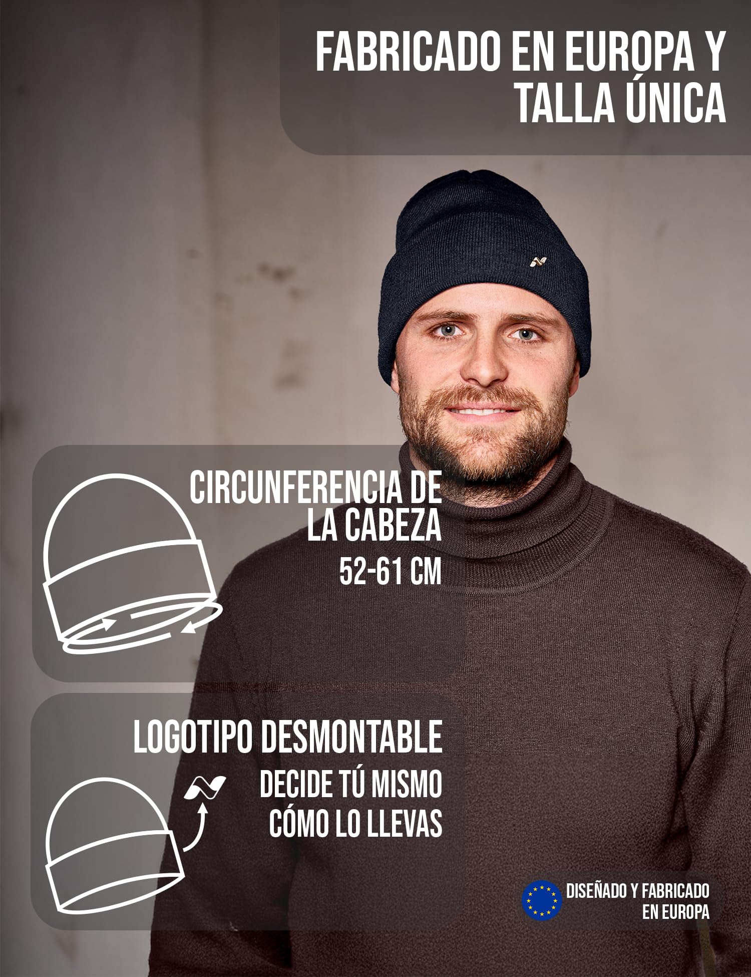 NYTTED® Gorro de Lana Merino Hombre y Mujer | 100% Lana Merino | Gorro de Invierno Cálido, Suave y Elástico | Gorro Punto Unisex | Made in Europe