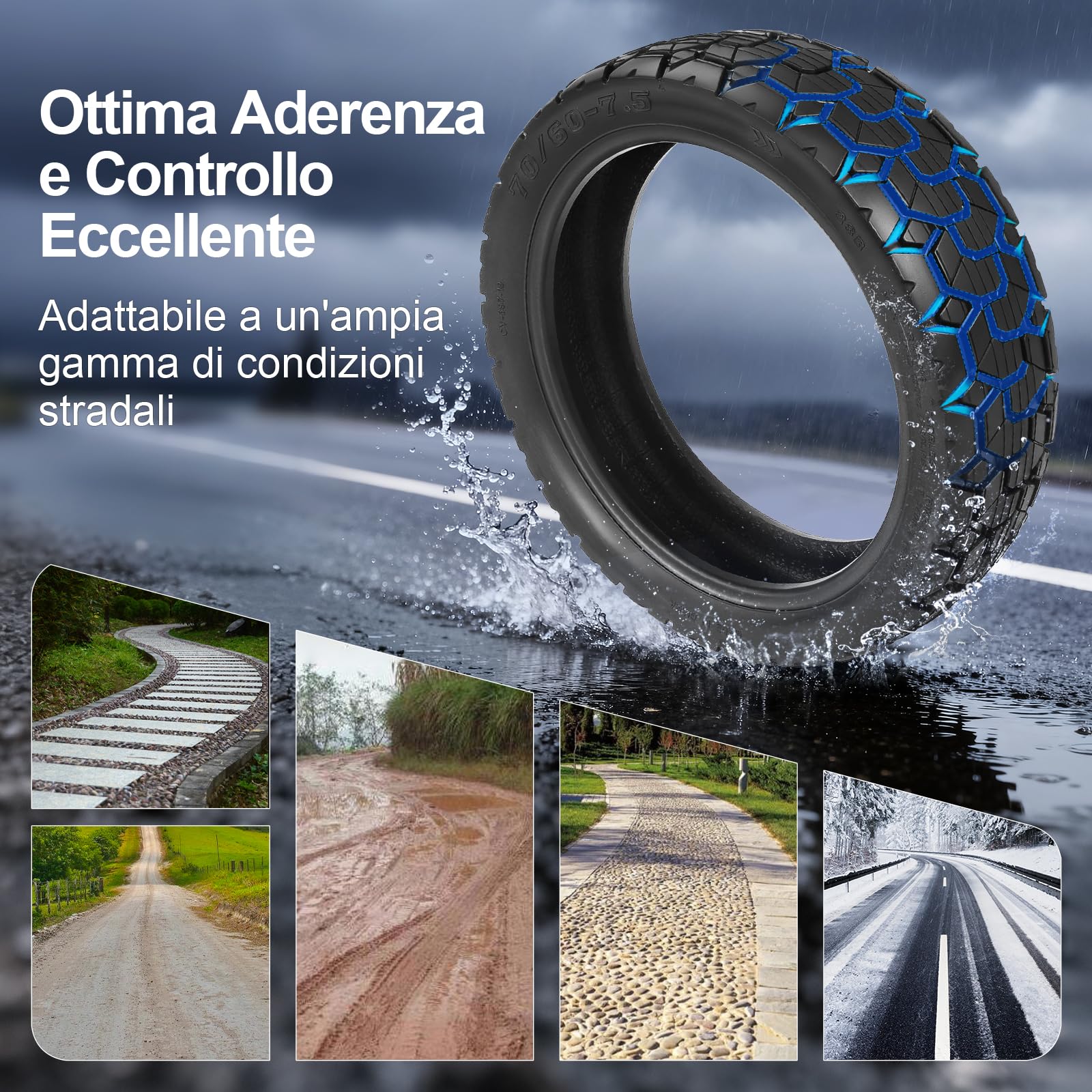 70/60-7.5 Pneumatico tubeless per pneumatici Ninebot ZT3/ZT3 Pro, 11 pollici, pneumatici sottovuoto ispessiti, pneumatici resistenti all'usura, pneumatici da strada ispessiti (2 pezzi)