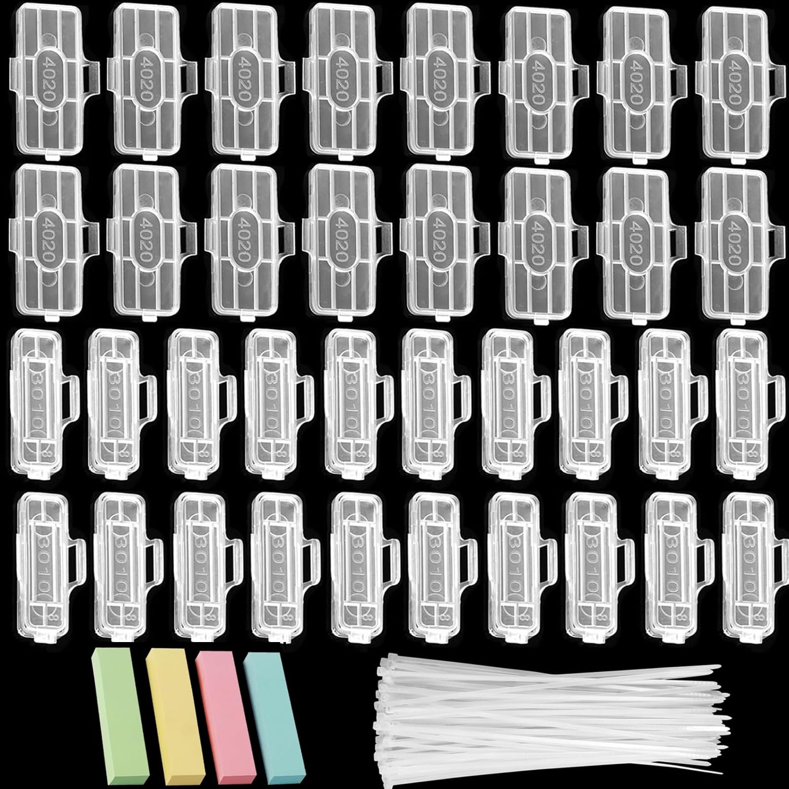 Nadinsta 60 Pieces Transparent Cable Labels, Two Specifications-3010-4020 Cable Tags with Reusable Zip Ties