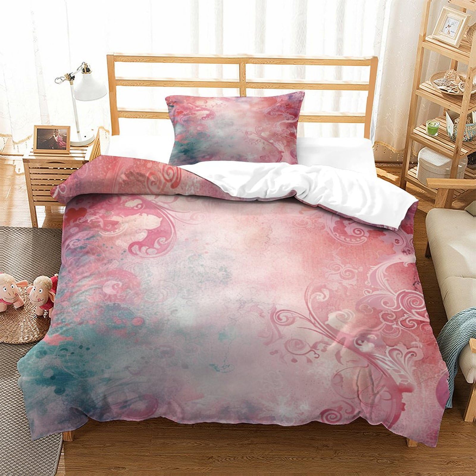 P1S9U7W5Y Dreamy Watercolor 3D Printed Microfiber 3pcs Duvet Cover Set Artistic Bedding Set Single（135x200cm）