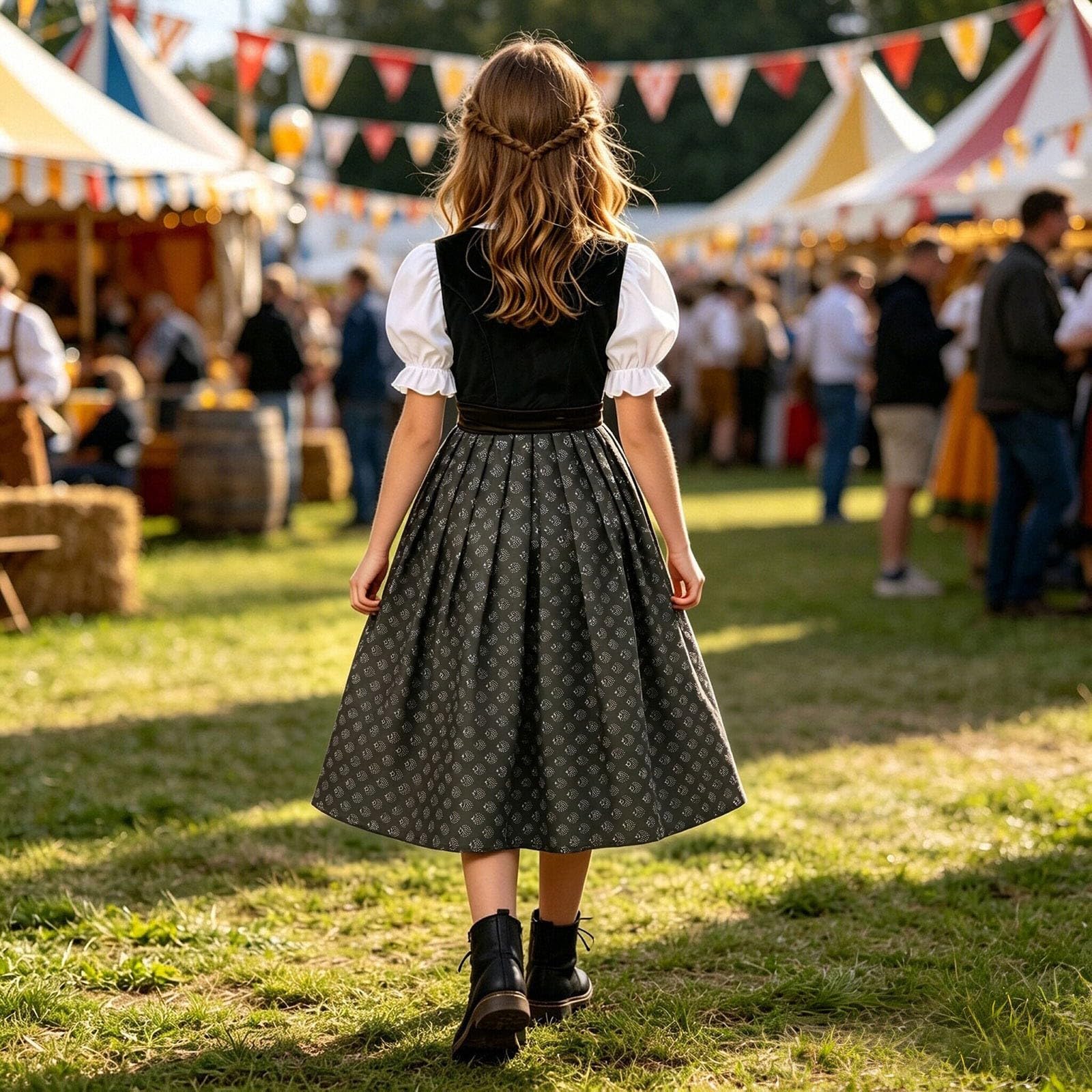 Dirndl dziewczęca bluzka i fartuch w tradycyjnym stylu dla dzieci, dziewczynek, fartuch do stroju bawarskiego, długi fartuch dla nastolatków, nowoczesny strój bawarski tradycyjny