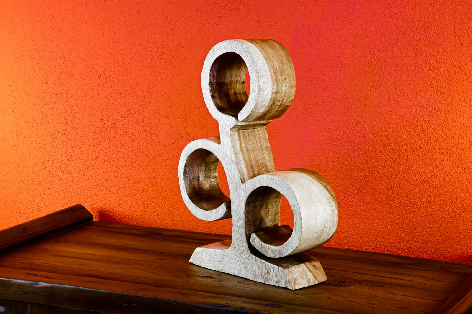 Kinaree 39cm Holz Weinregal für 3 Flaschen aus Akazie (Suar) Massivholz Natur braun