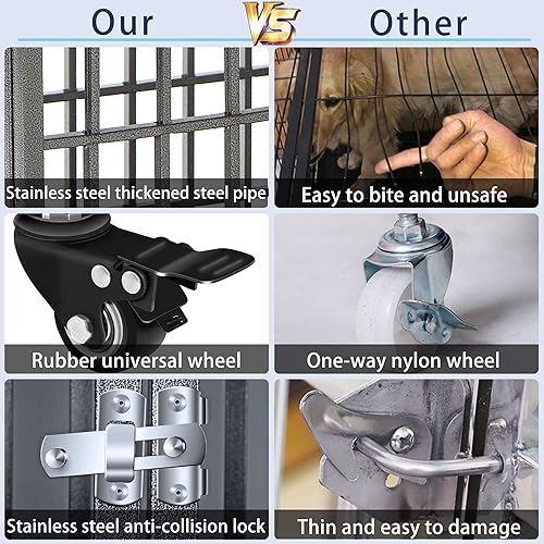 Miniatura 3 de SMONTER - Jaula resistente para perros, para perros grandes, caseta de metal fuerte y jaula, corralito con tres puertas, cuatro ruedas, 38 pulgadas