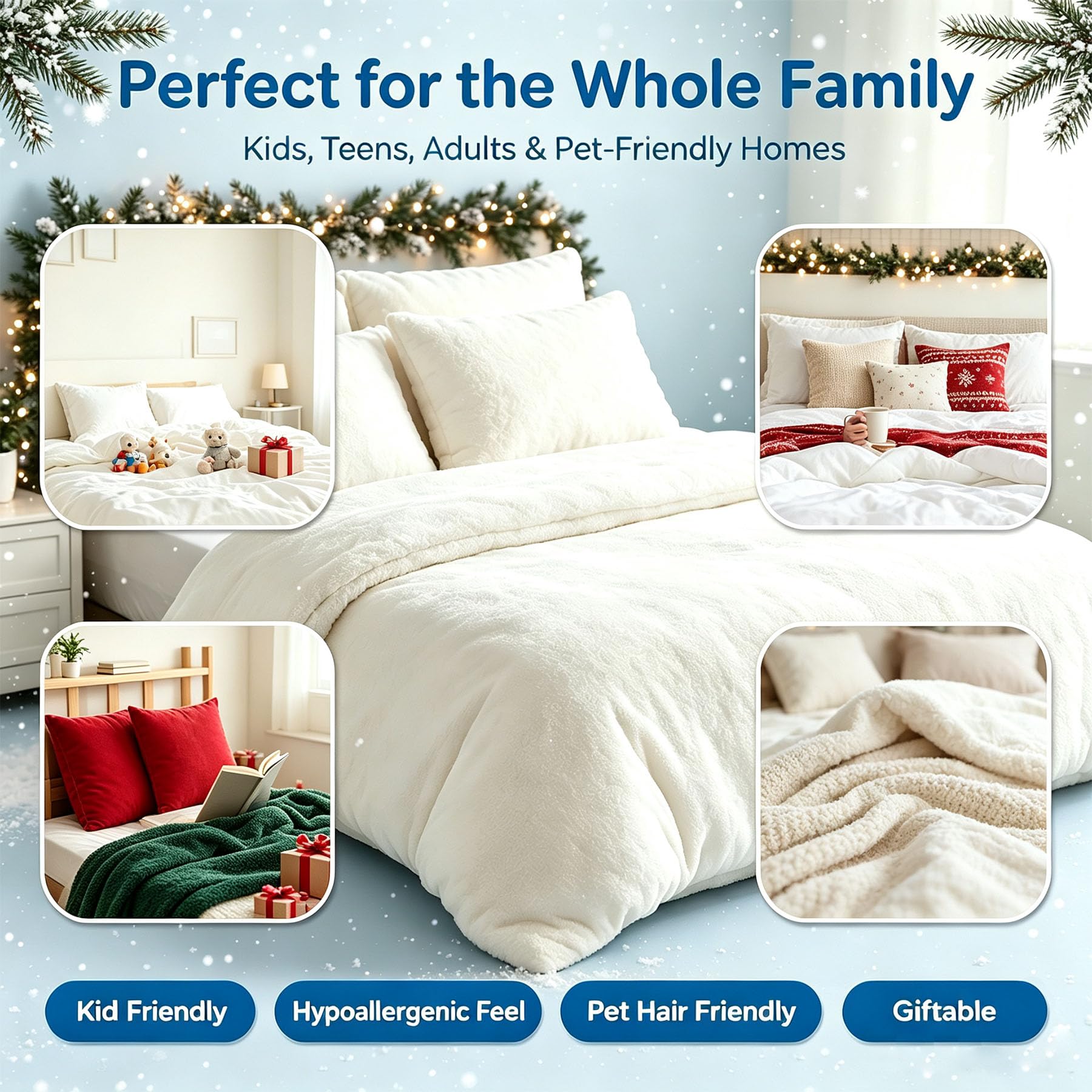 Christmas Housse de Couette Animaux Mignons, Parure de Lit avec 2 Taies