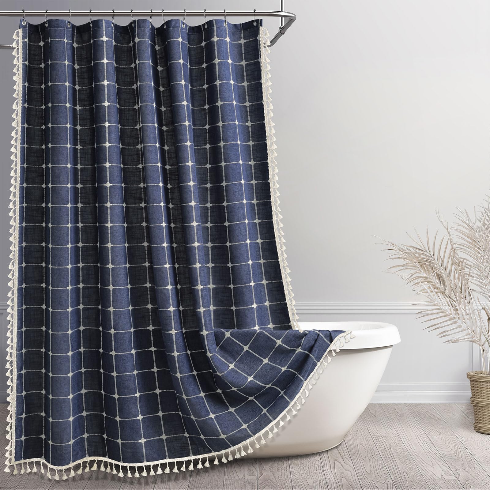 Awellife Tenda da doccia per bagno in lino e cotone, stile