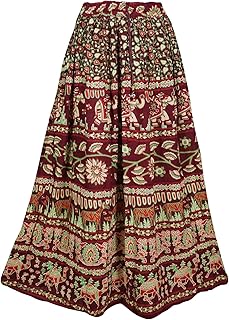 Mogul Interior Women's Maxi Skirt Maroon Animals Print Cotton Long Bohemian Gypsy Skirts S/M