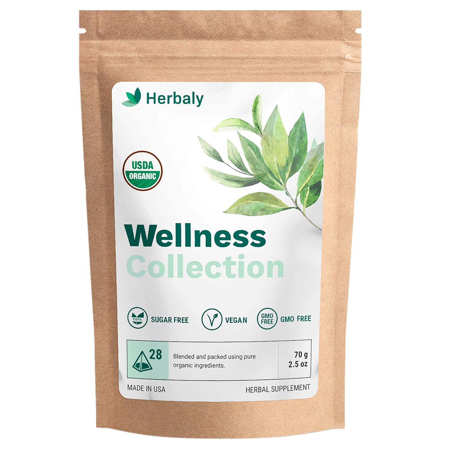 Herbaly Wellness Collection Organic Herbal Ginger Tea, 70 g, 28 Count Bag (Pack of 1) : Grocery & Gourmet Food