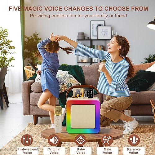 Miniatura 4 de Mini máquina de karaoke para niños y adultos, altavoz Bluetooth portátil con 2 micrófonos inalámbricos, juguetes de karaoke para fiestas familiares,