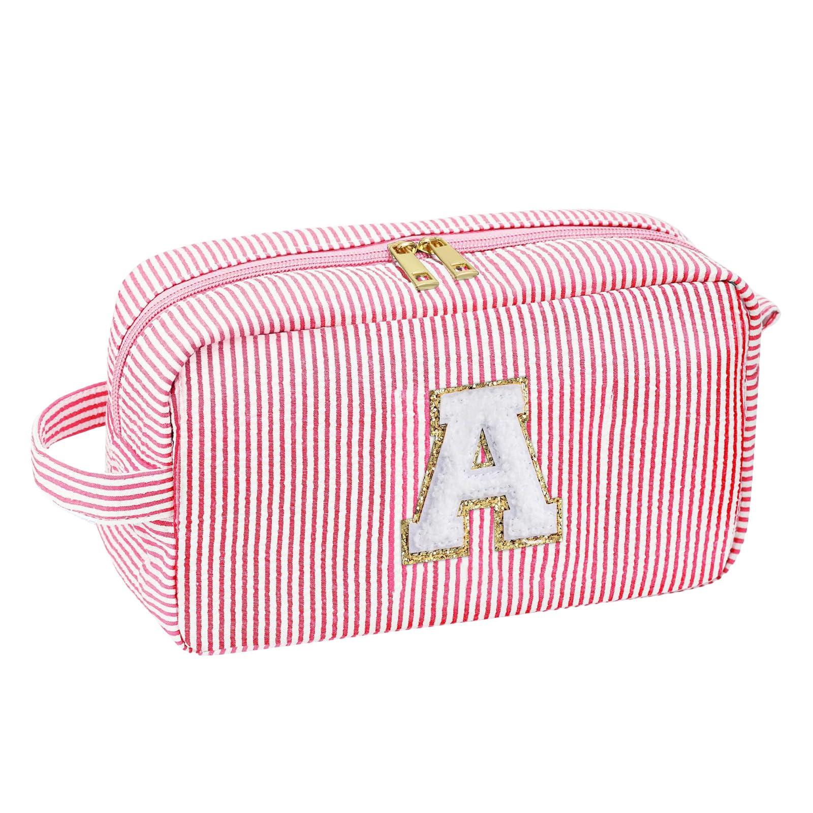 Elnwnnkc Large Striped Cosmetic Bag Travel Makeup Pouches Portable Knitting Supplies Storage Case Craft Tool Organiser for Women Spacious Sewing Organiser