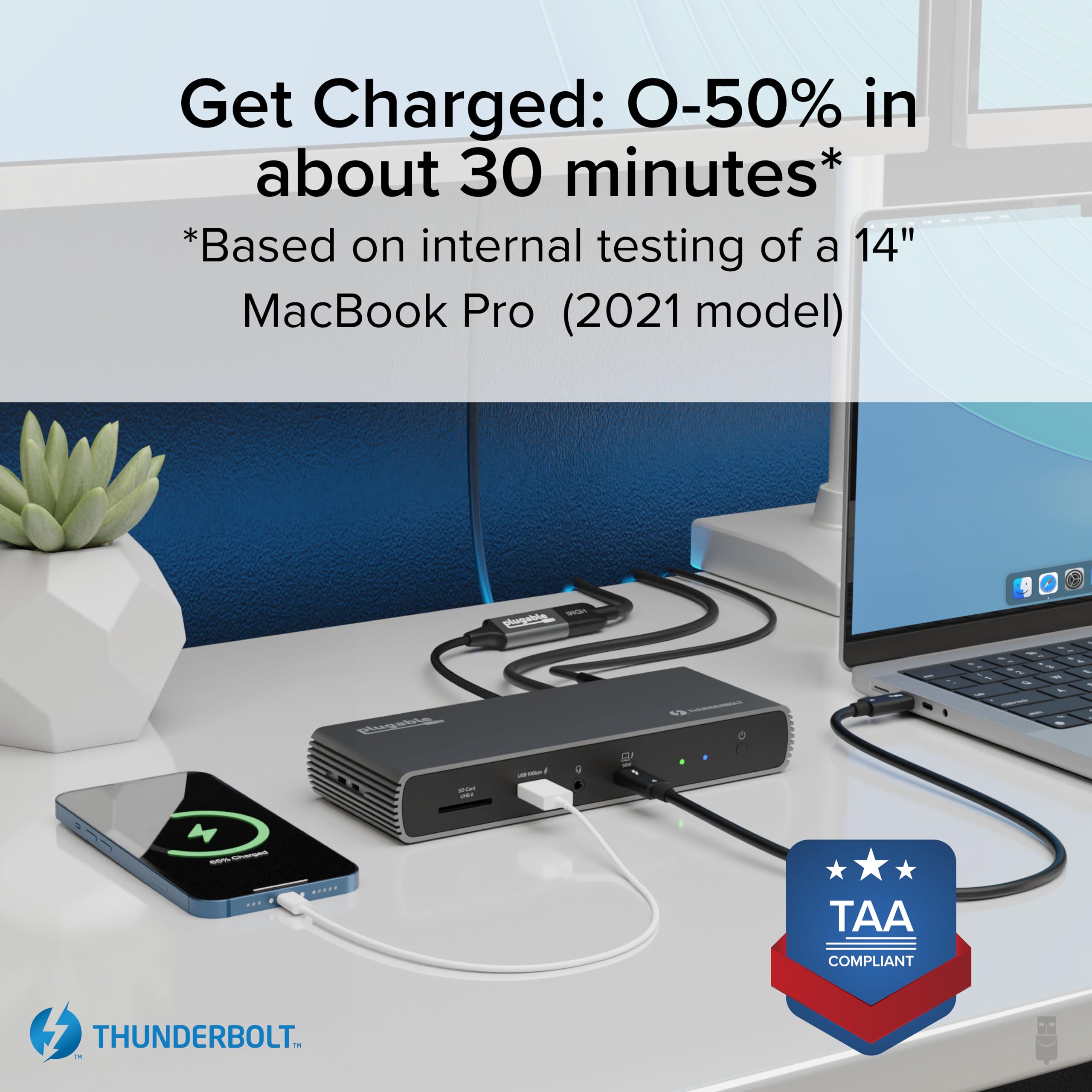 Plugable Thunderbolt 4 Dock with 100W Charging, Thunderbolt