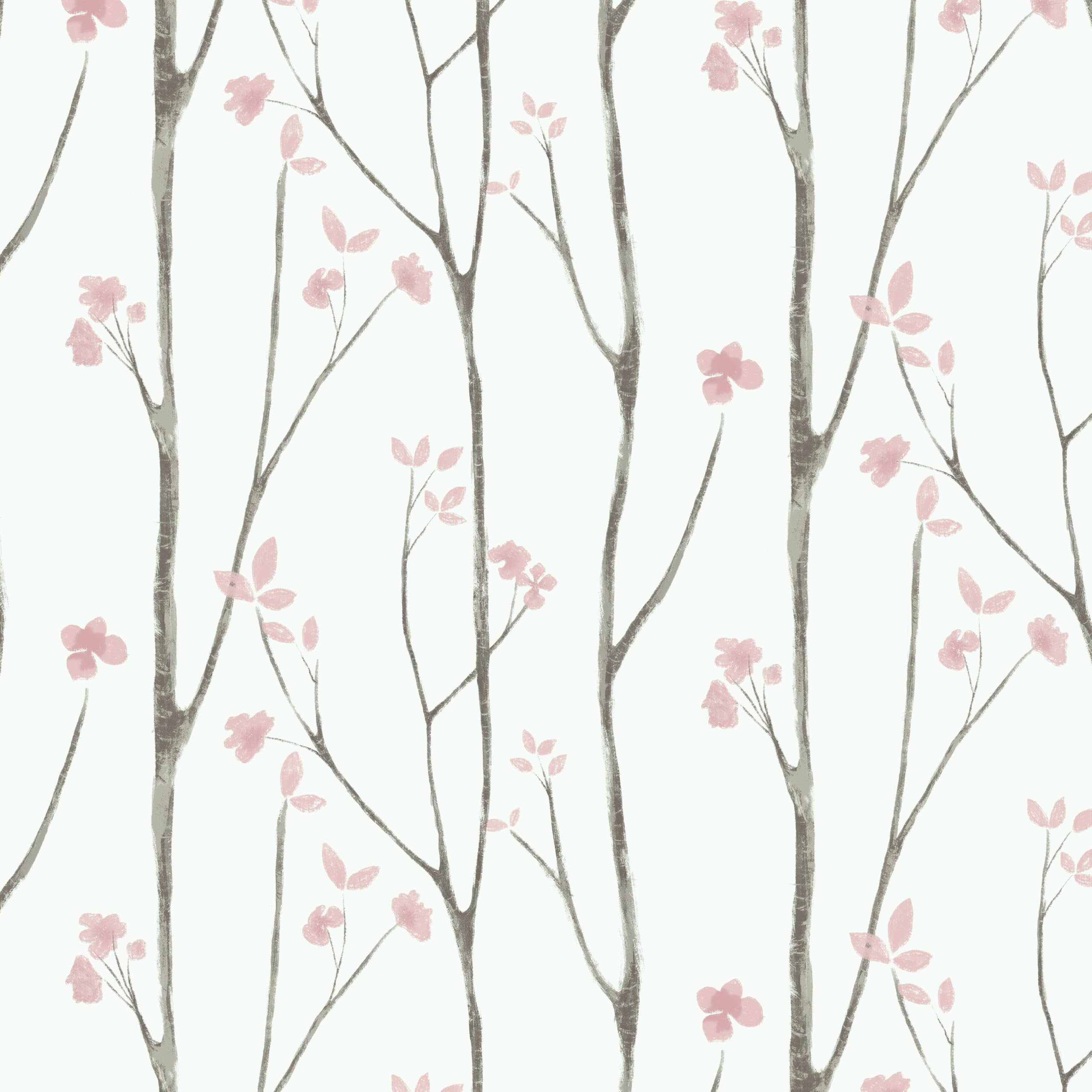 Timeet 197"x16" Floral Wallpaper Peel and Stick Wallpaper White and Pink Wallpaper Boho Self Adhesive Removable Wallpaper for Living Room Bedroom