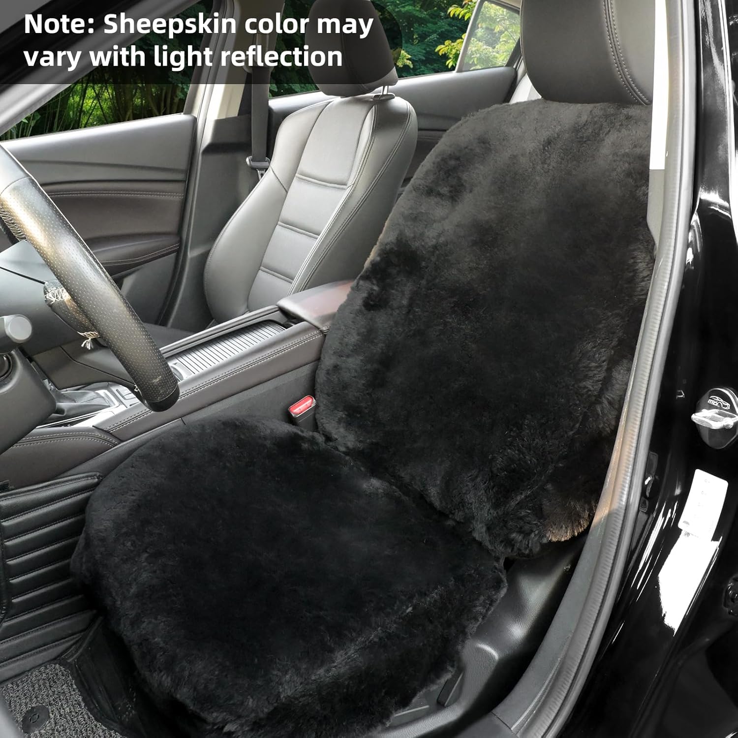 AEGIS Cover Sheepskin Car Seat Cover Semi-Custom Merino Wool Front Seat Cover, Super Soft Dense Pelt Luxury Interior, Universal Fit for Most Automobiles, SUV, MPV, Truck, Sedan (Black)