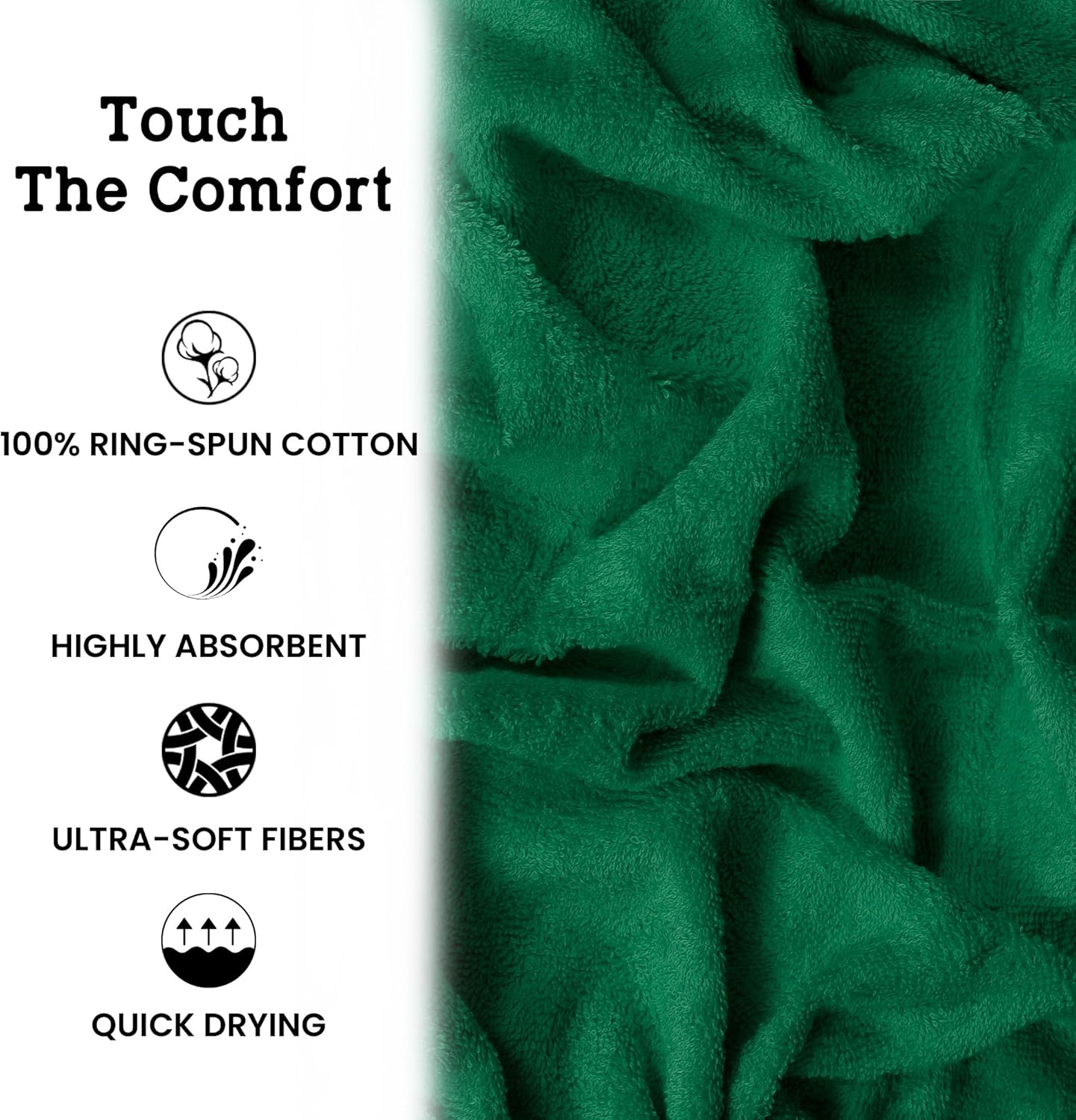 Casa Lino Bath Towel Set of 8 (2 Bath Towels, 4 Wash Cloths & 2 Hand Towels for Bathroom) - 100% Cotton - Highly Absorbent & Quick Dry - Guest Room Essentials for Bathroom Set - (Green)