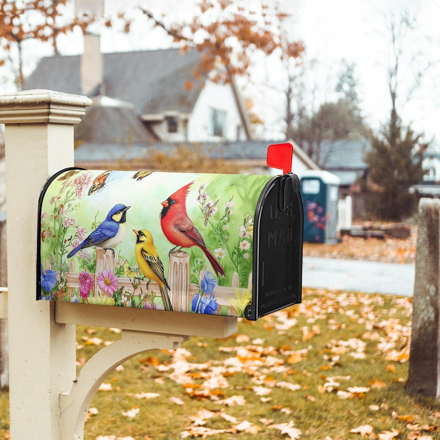Spring Birds Mailbox Covers Magnetic 18x21 Inch, Colorful Floral Blooms Fence Bird Butterflies Farmhouse Standard Post Box Wrap Cover for Garden Yard Outdoor Decoration
