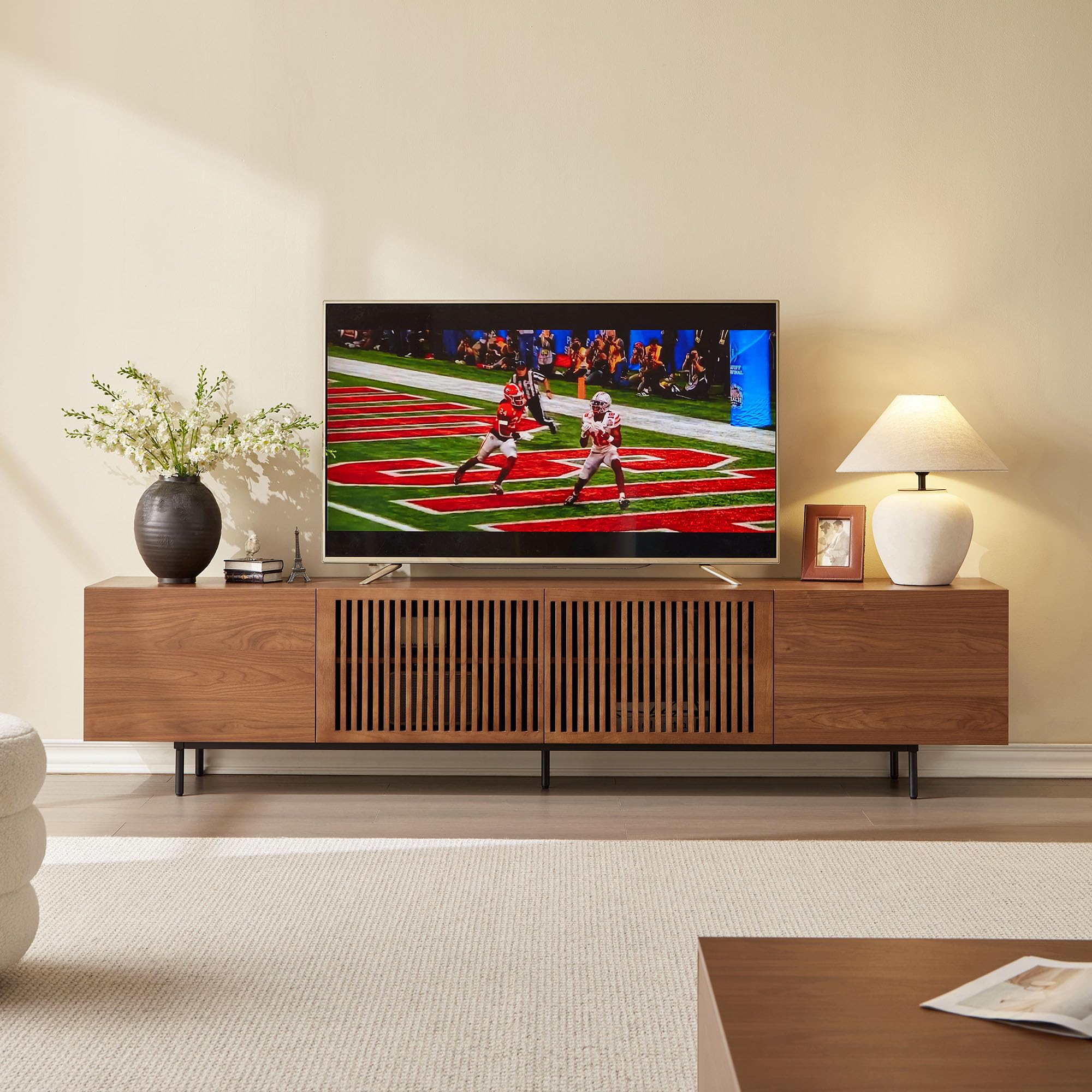 Walnut Storage Console TV Stand for Large Screens