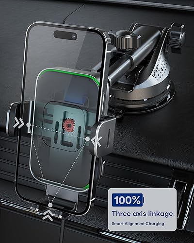Miniatura 3 de ZEEHOO DUOXX - Cargador inalámbrico para automóvil, bobinas duales de 15 W, carga rápida, soporte de auto con sujeción automática, apto para iPhone