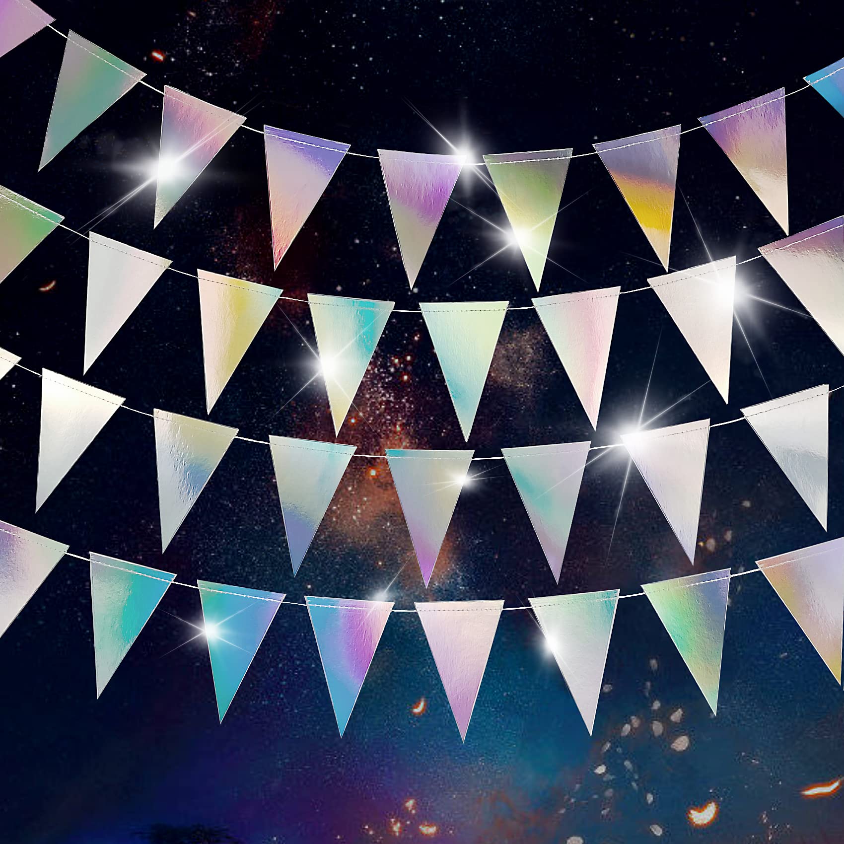 Iridescent Disco Party Decorations Garland, Retro 70s Triangle ...