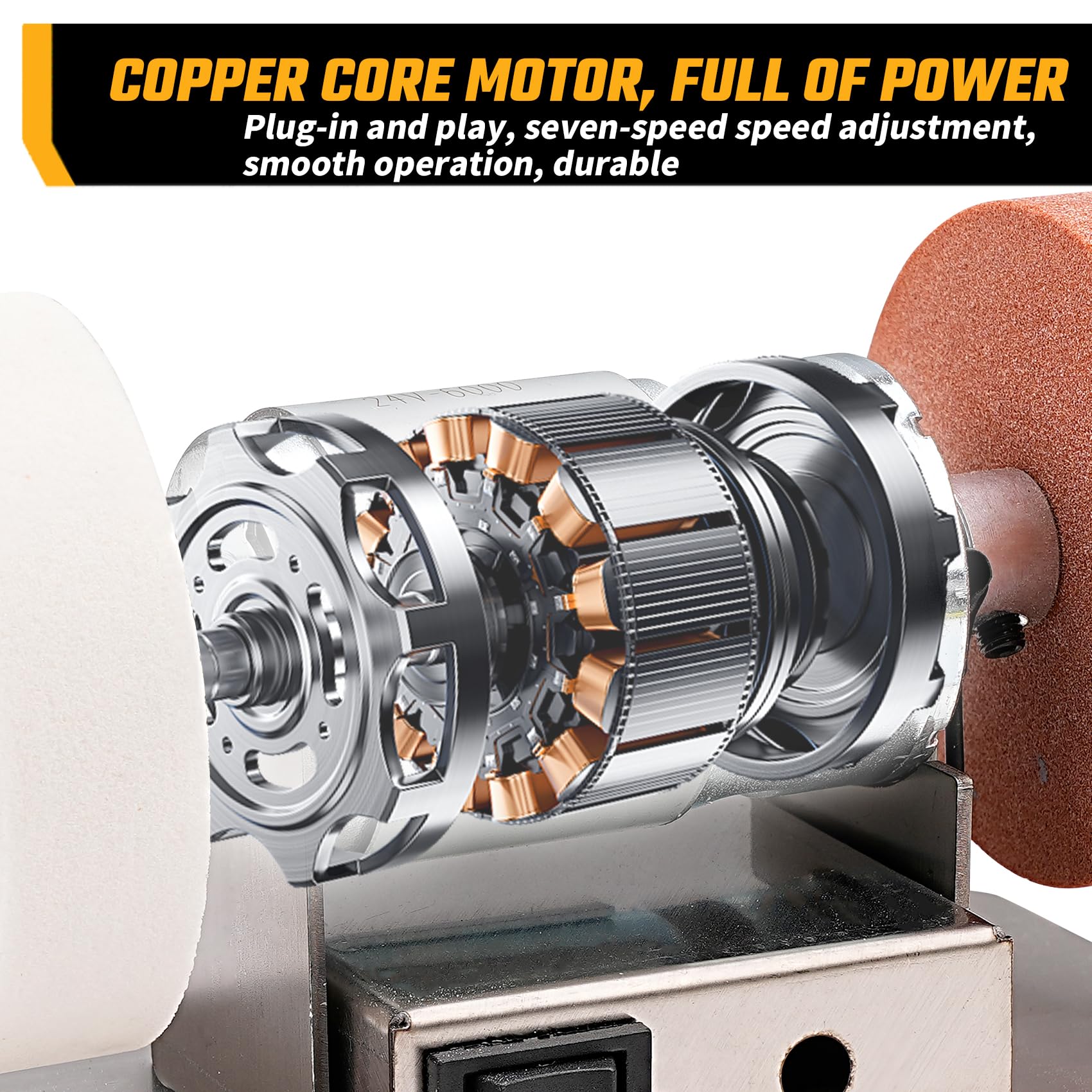Mini Bench Grinder - 3 Wheels for Jewelry & More -4